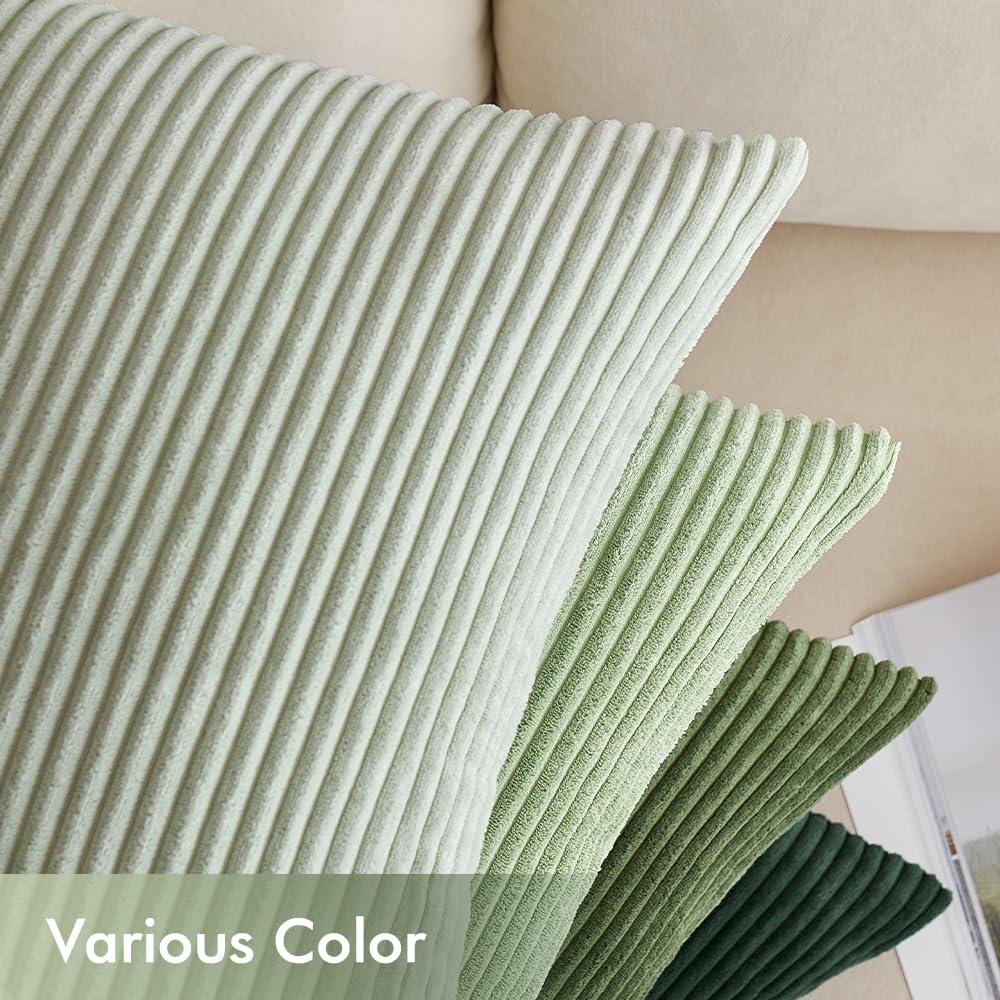 EMEMA Lot de 4 housses de coussin en corduroy d'automne, 60 x 60 cm, pour canapé, salon, chambre à coucher, vert sauge, série décorative