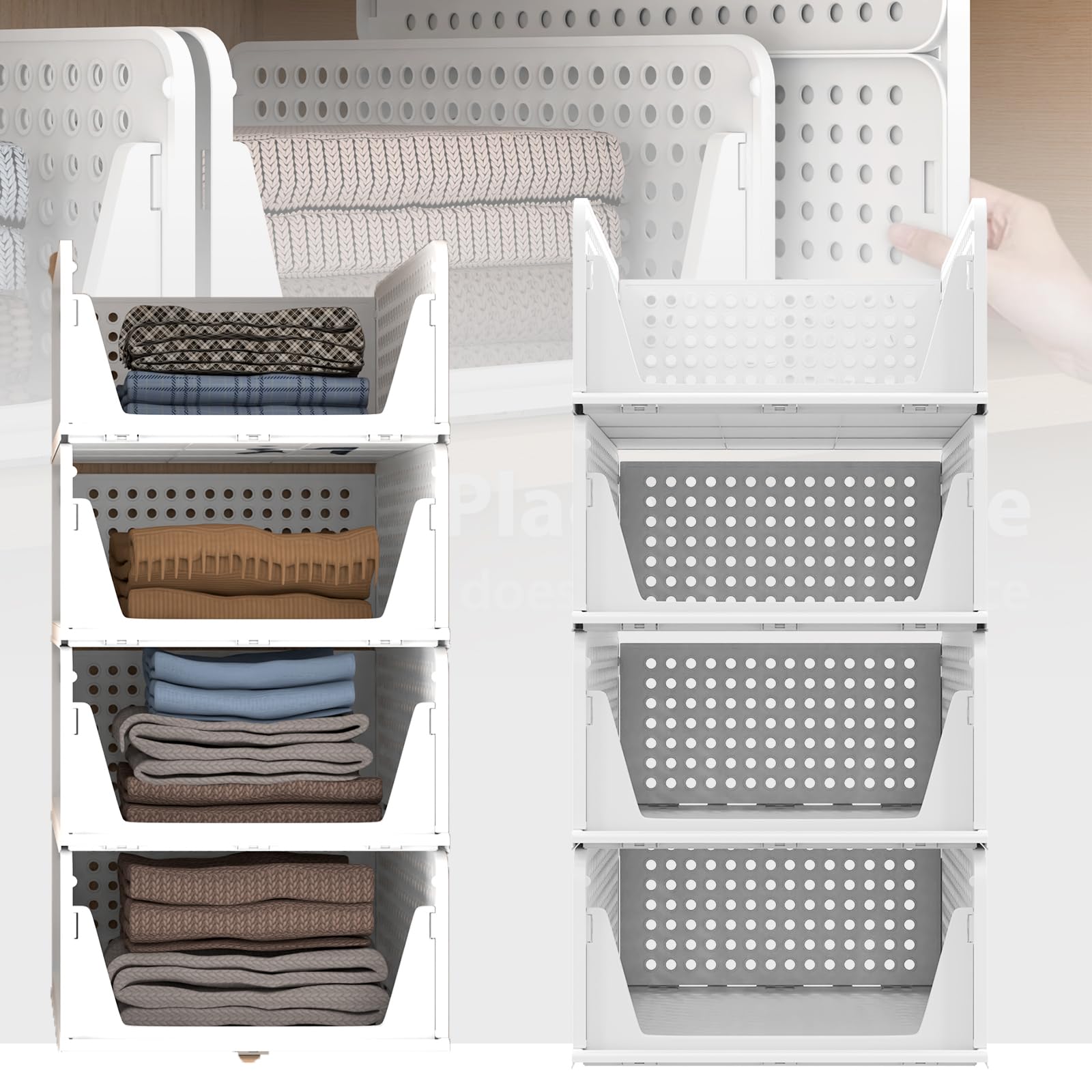 Organizador de almacenamiento para armario, paquete de 4 cajas de almacenamiento apilables, organizador de almacenamiento de ropa, organizador de almacenamiento para debajo del fregadero, organizador