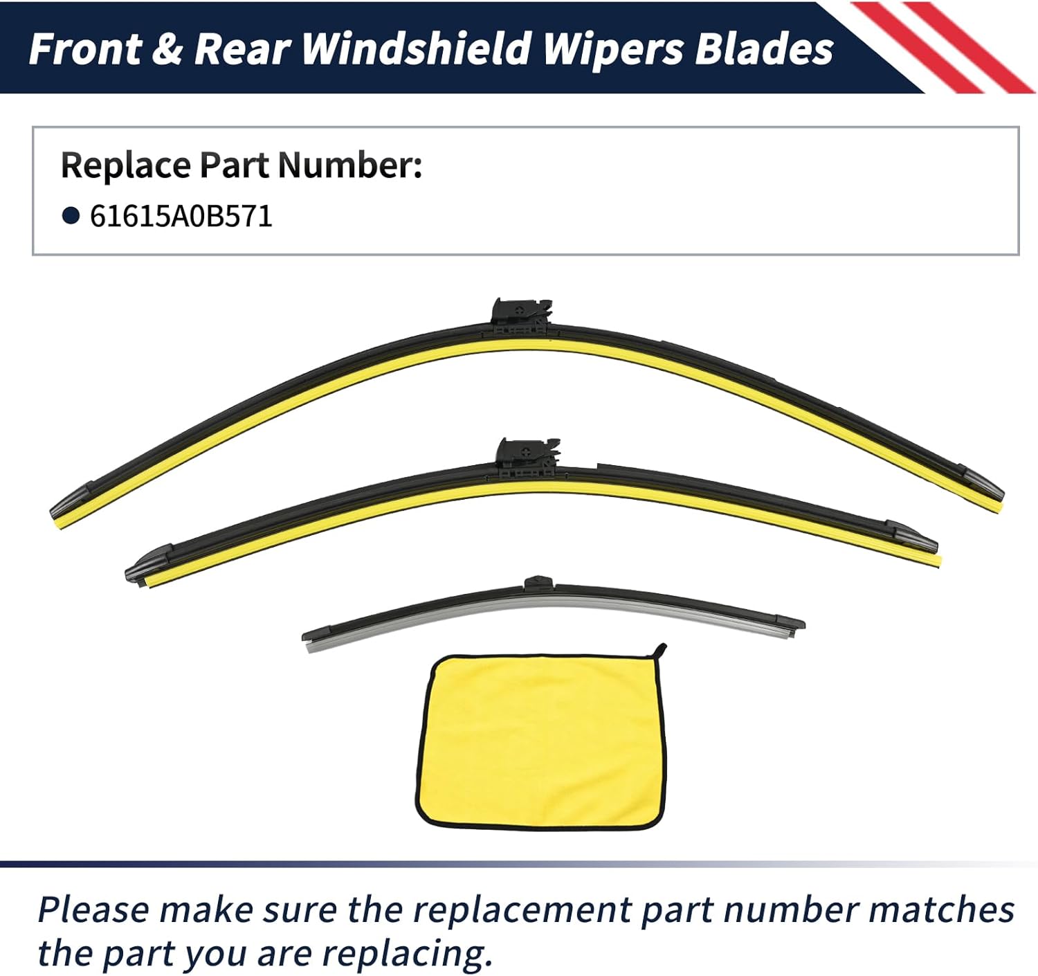 Front & Rear Windshield Wipers Blades 61615A0B571 Compatible With BMW iX I20 2021 2022 2023 2024 2025, 22" and 28" Wiper Blades