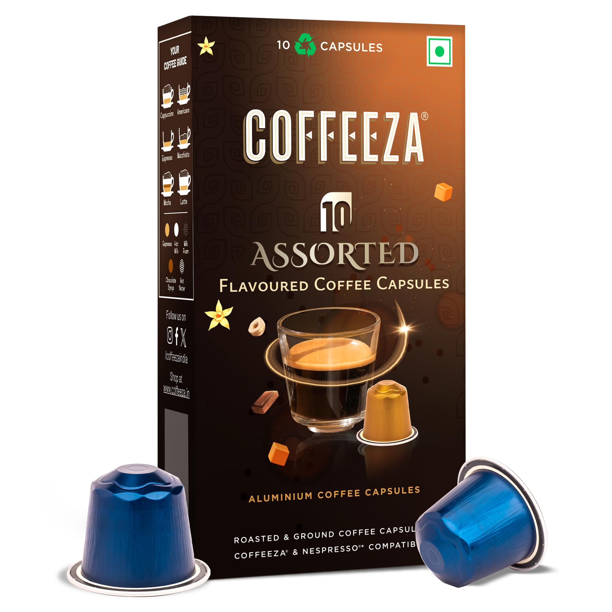 COFFEEZA Assorted Box of 10 Flavored Capsules- Nespresso