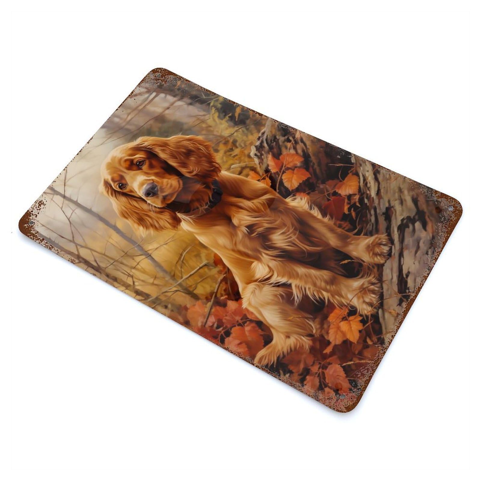 Rust Effect English Cocker Spaniel in Autumn Forest Retro Metal Sign 11.8"x7.9", Classic Wall Plaque for Cafe, Home Bar And Lounge Decor
