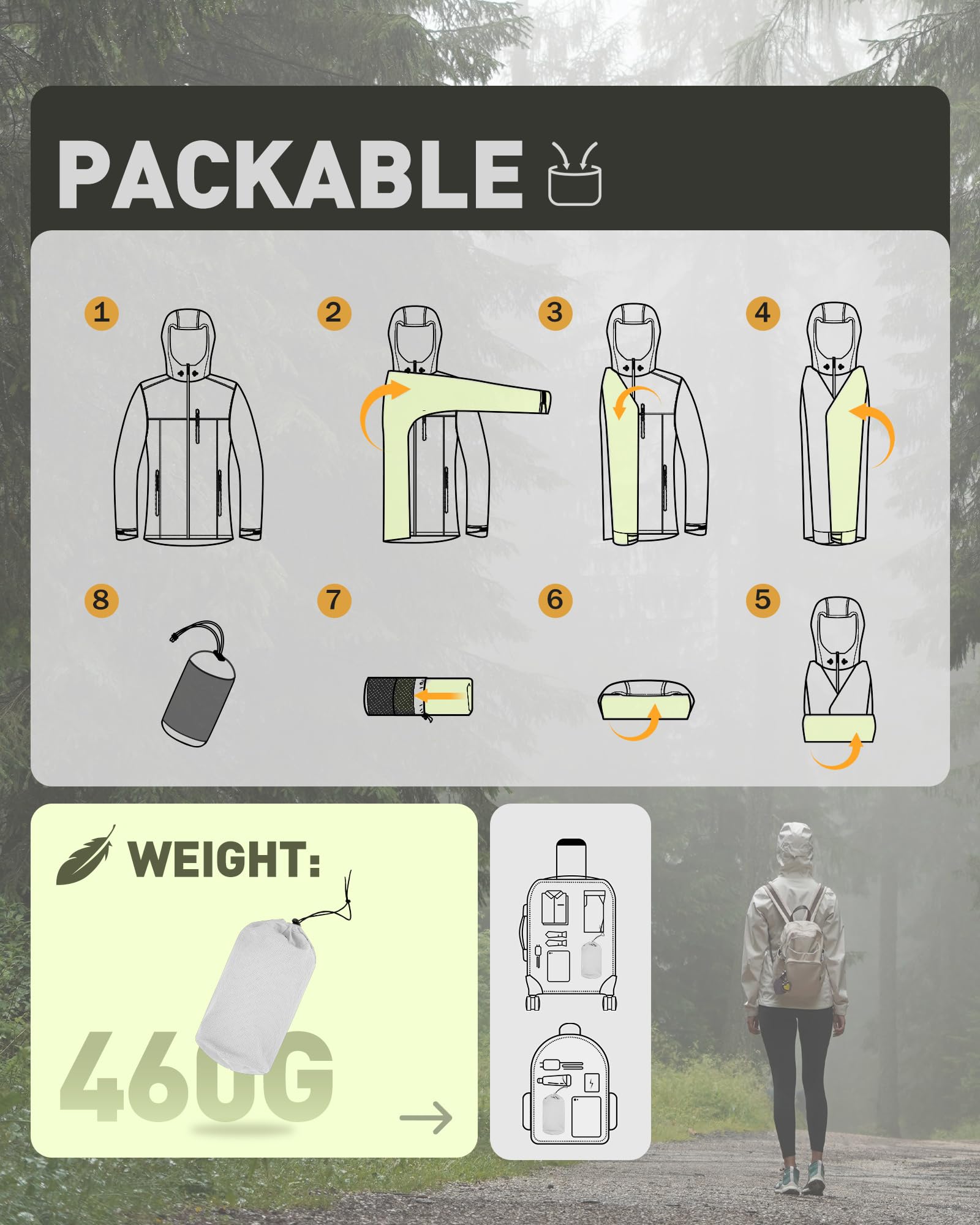 33,000ft Regenjacke Damen Wasserdicht Outdoorjacke Atmungsaktiv Herbst Übergangsjacke Leichte Jacke mit Kapuze Windbreaker zum Wandern Reisen Treking Fahrrad