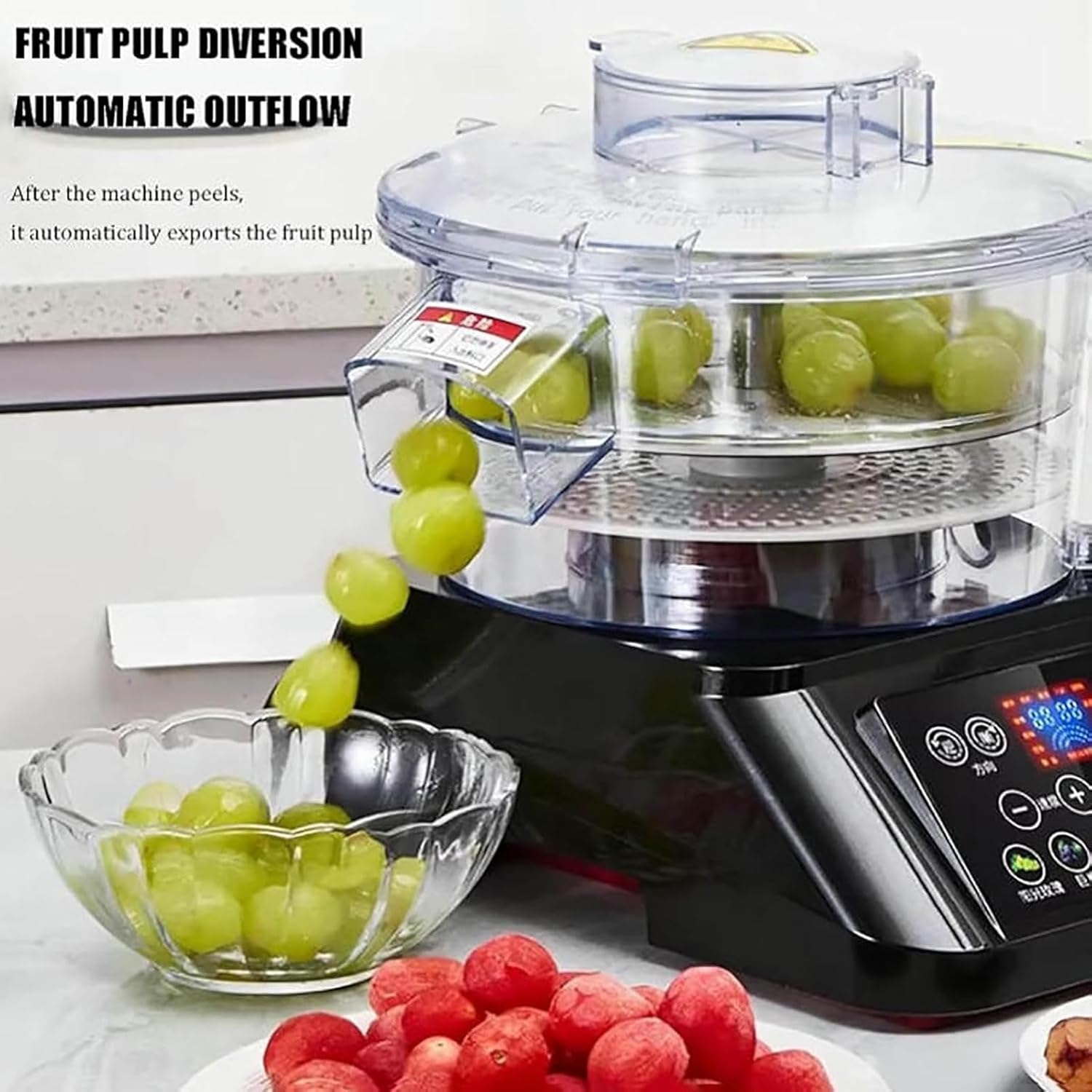 Auto Rotating Grape Skin Peeler, Electric Grape Peeling Machine with Smart Control Panel, 6 Speeds Adjustable, Direction, Time are Adjustable, Forward/Reverse Rotate, for Cherry Tomato