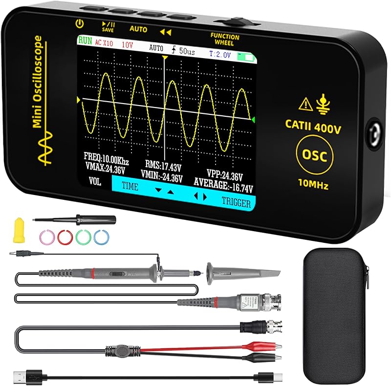 BSIDE Handheld Oscilloscope 3.2'' TFT Display Portable Digital Oscilloscope 10MHz Bandwidth Automotive Oscilloscope 48MSa/s Sampling Rate Trigger Function Auto/Nomal/Single