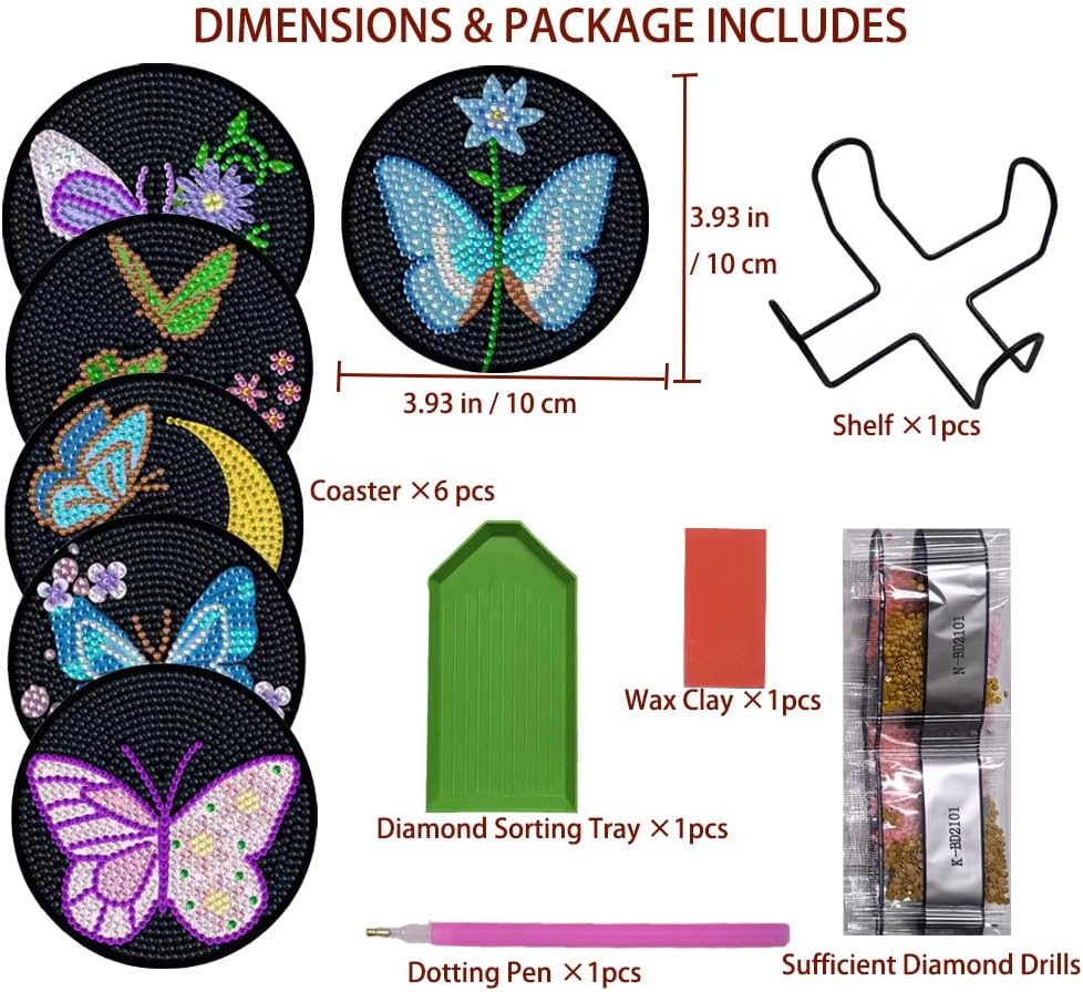 5D Diamond Painting Coasters Kit Butterfly Flower 6Pcs for Adults image 2