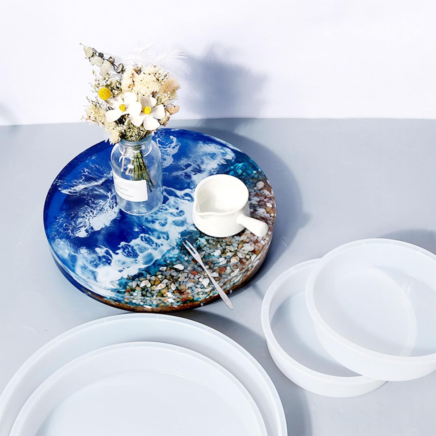 13 Inch Round Epoxy Table Resin Molds, Large Round Silicone Molds with 3 PCS Hairpin Legs for Riverside Table, Coffee Table, Resin Artwork, Home Decoration