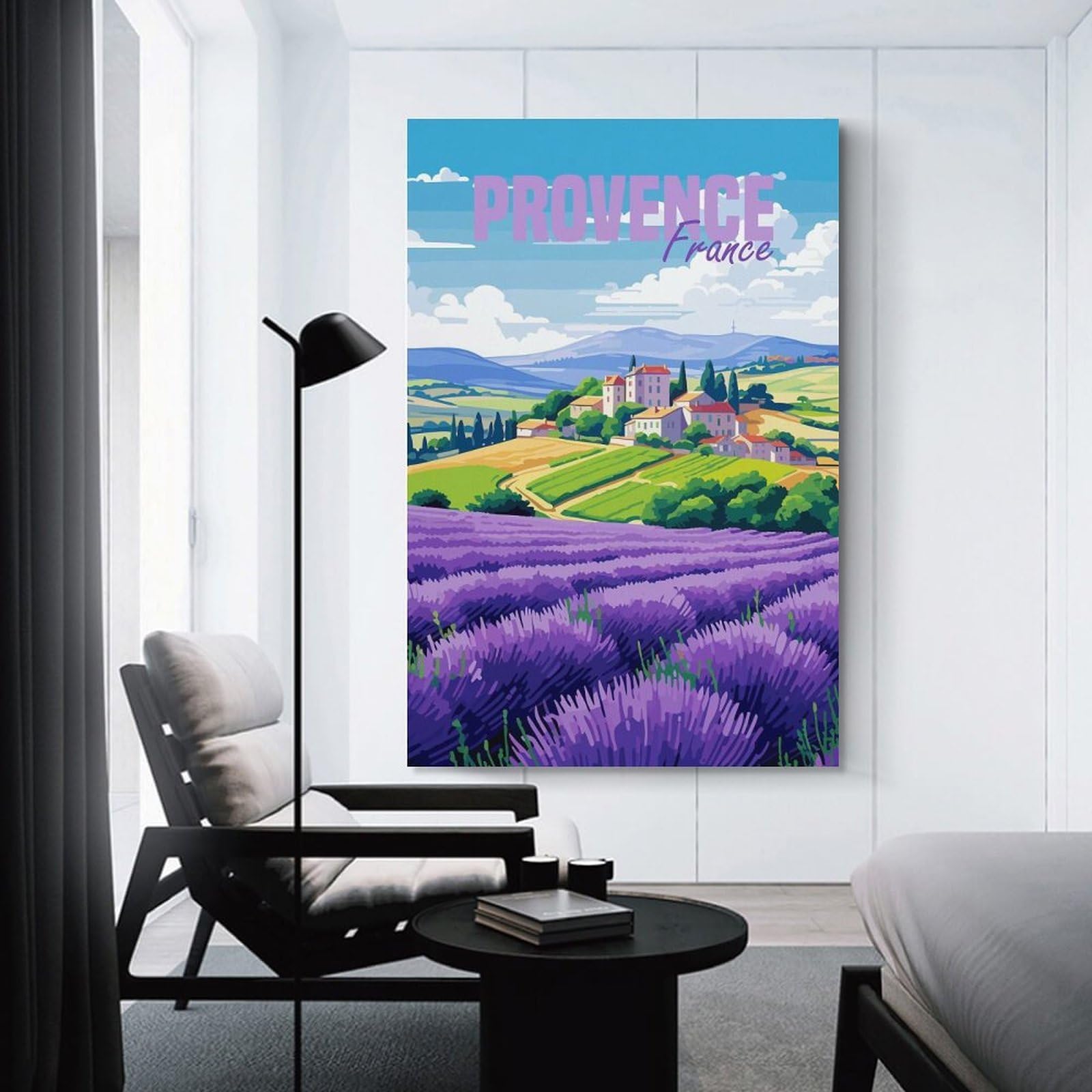 Junmoney Provence France Lavender Decorative Canvas Print, 12x18inch(30x45cm), for Hallway, Entryway Or Landing, Home Artwork for First Impressions