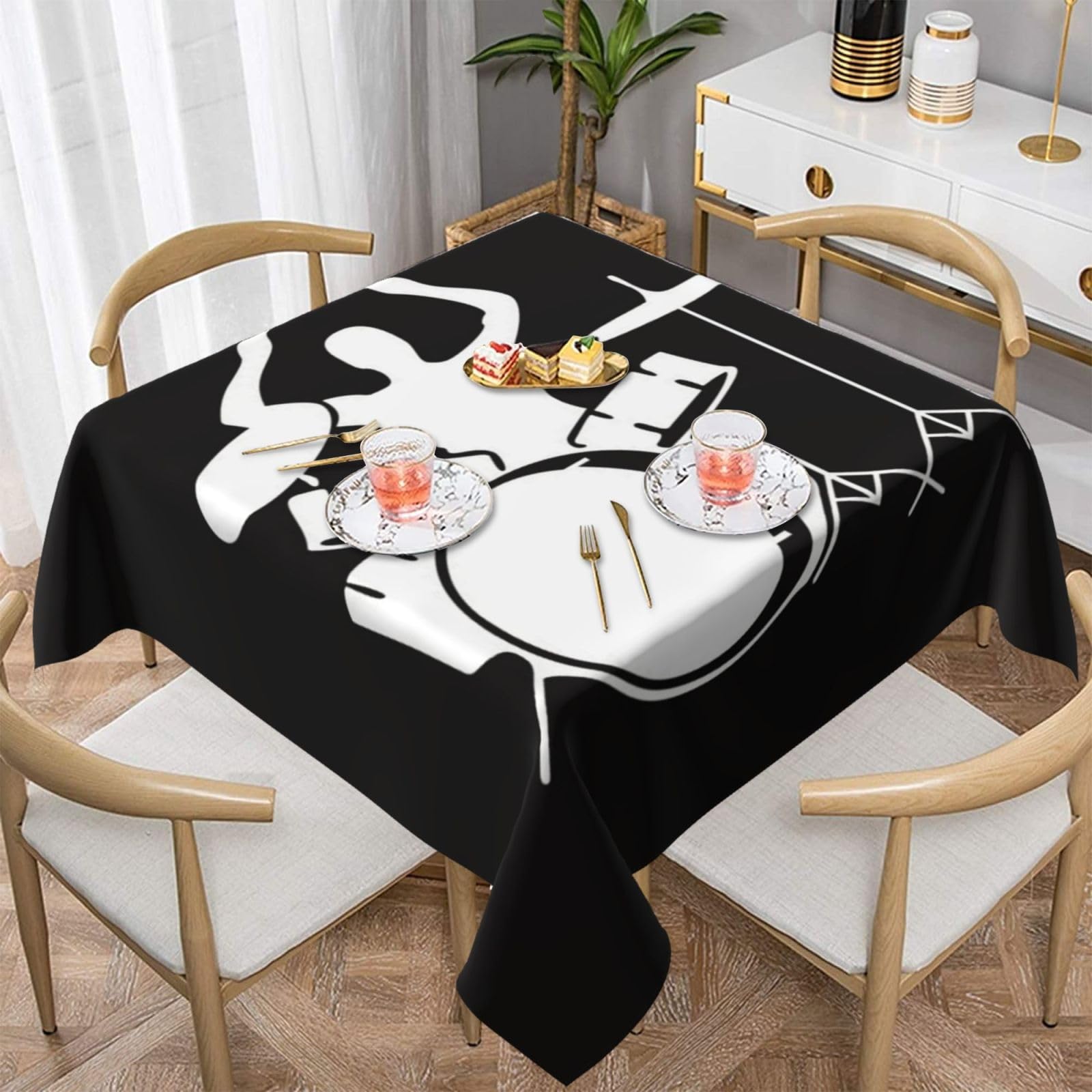 DCEHGEW Drummer Prints Square Tablecloth 152x152 CM, Waterproof Fabric Table Cloth for Dining Table, Farmhouse Table Cover for Kitchen Dining Tabletop Decoration