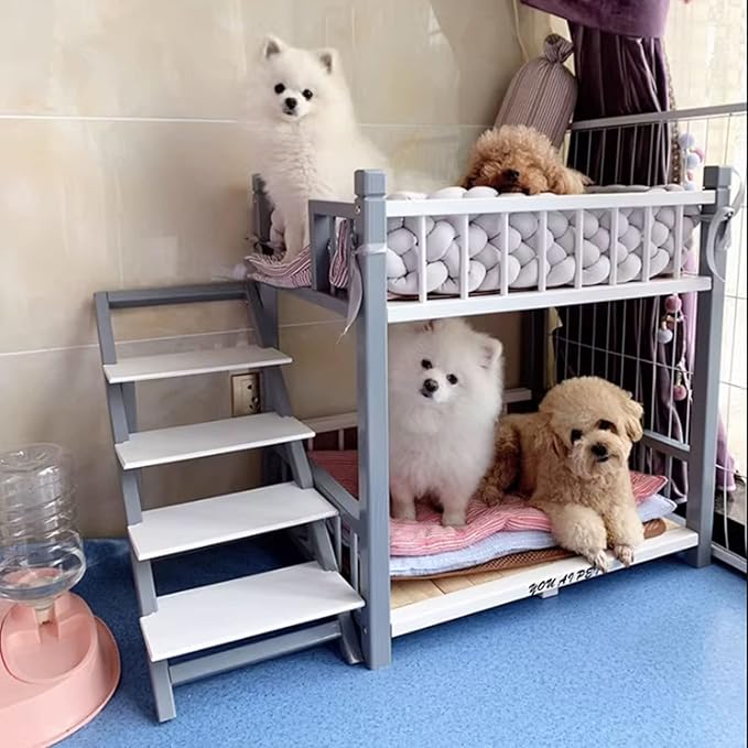 Cama Perro Madera Elevada Doble Nivel con Escaleras miniatura 7