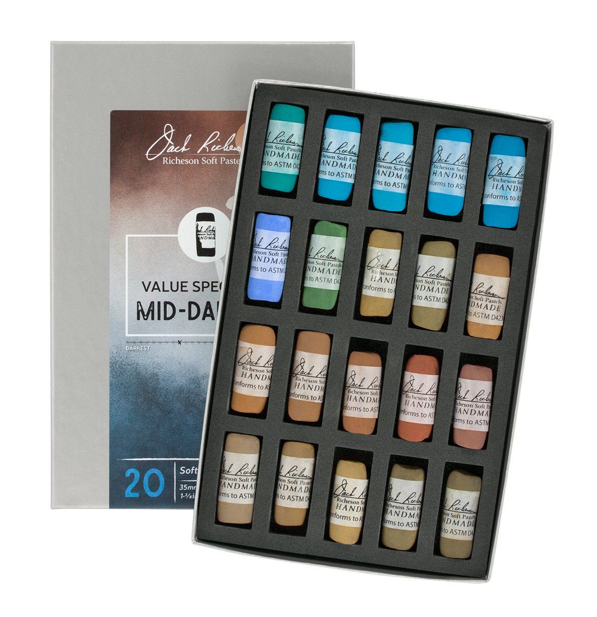 Jack Richeson Hand gerollt Weiche Pastellkreiden Spectrum: mid-dark 4, 20-teilig