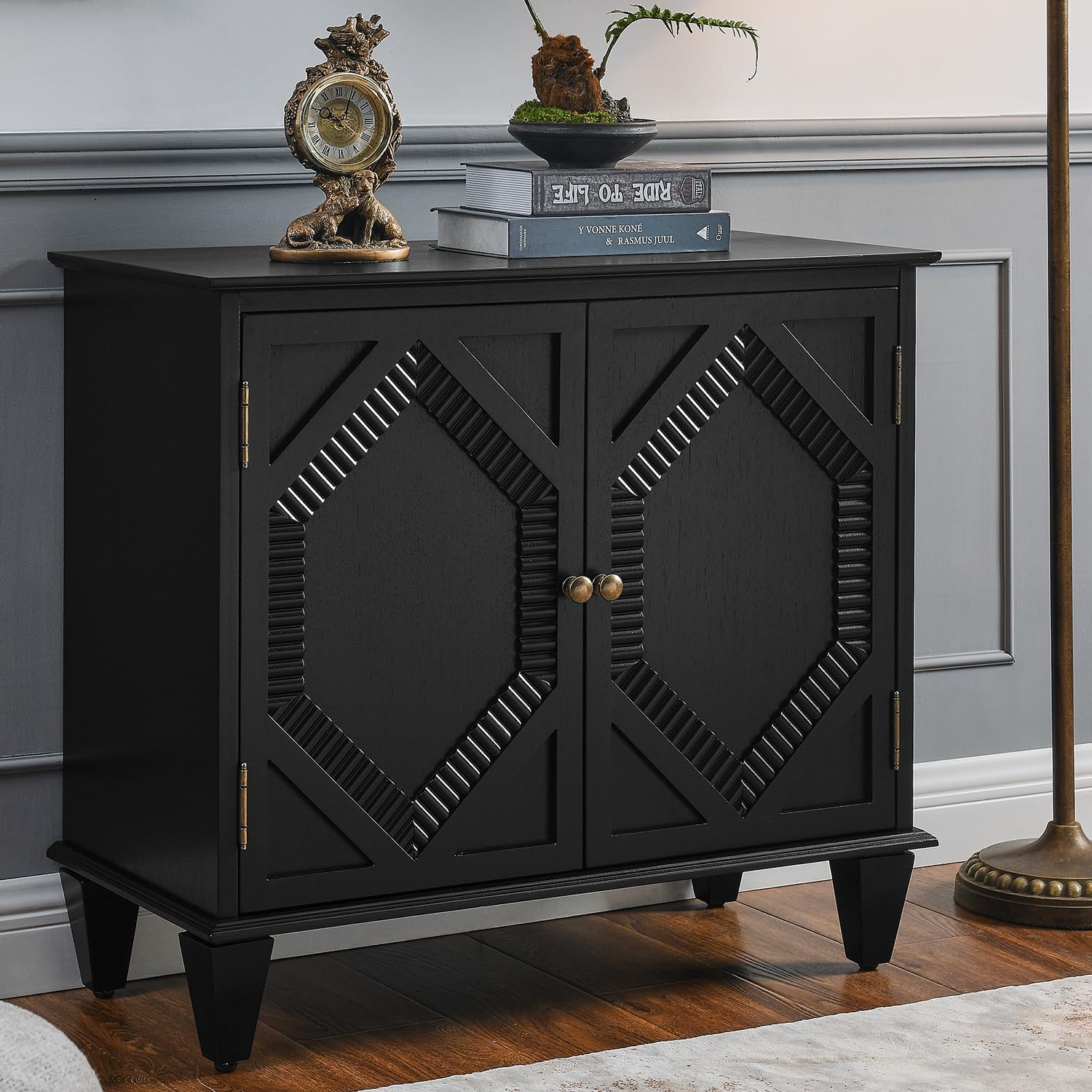Modern Sideboard Buffet 33" Accent Cabinet, 2 Doors Rustic Wood Credenzas Entryway Table with Storage for Living Room Home Bar,Adjustable Shelves Black