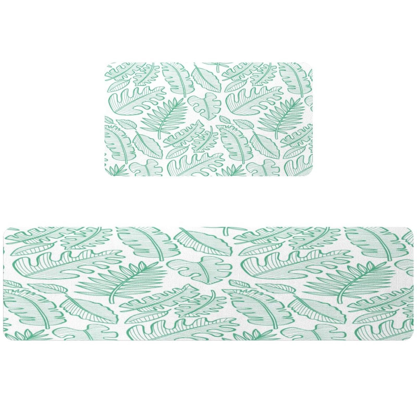 Lot de 2 tapis de cuisine absorbants et antidérapants Monstera pour couloir et buanderie