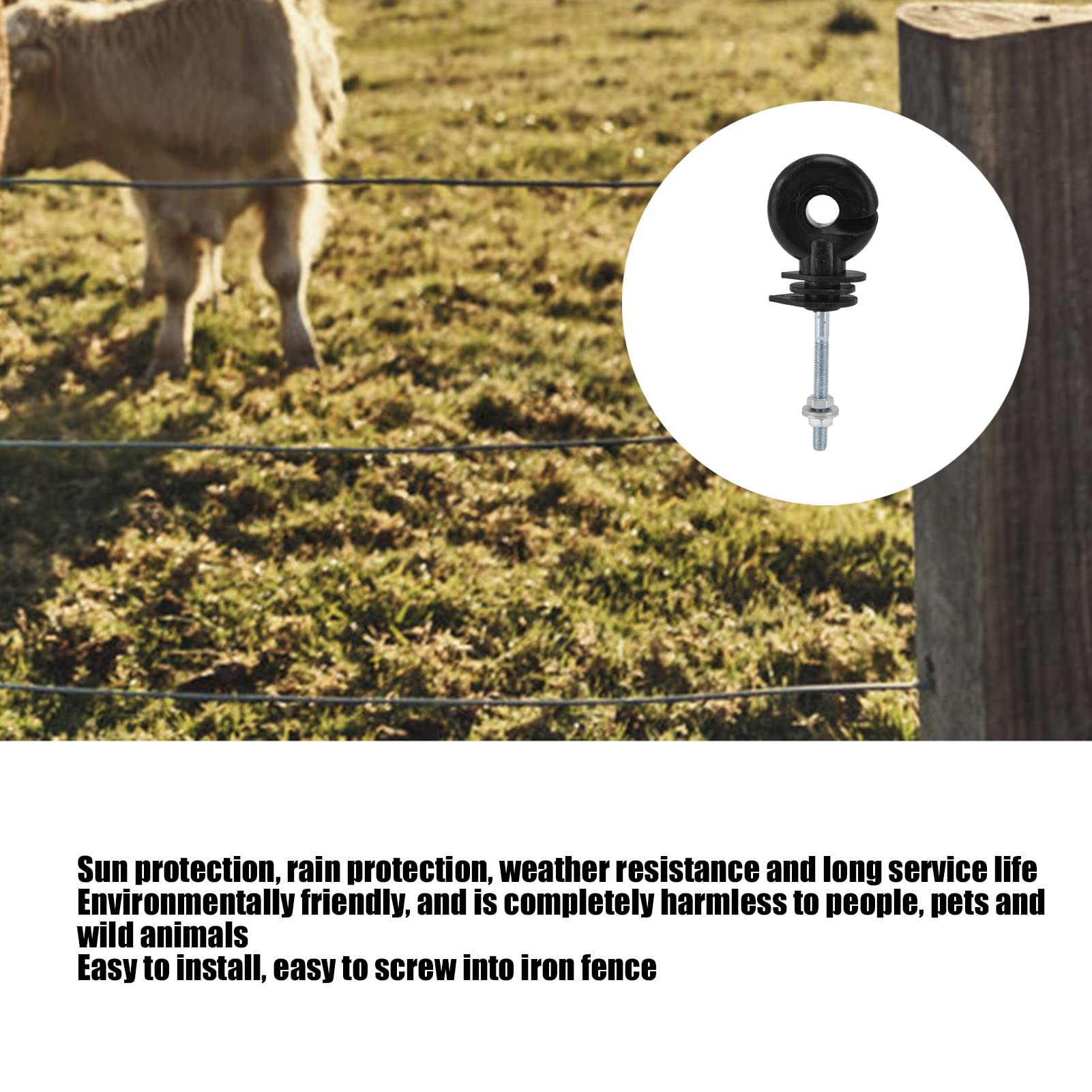 Ausla Lot de 100 Isolateurs pour Clôture Électrique Noir, Isolants à Anneau Vissable Anti-intempéries, Remplacement pour Clôture Électrique pour Piquets Métalliques