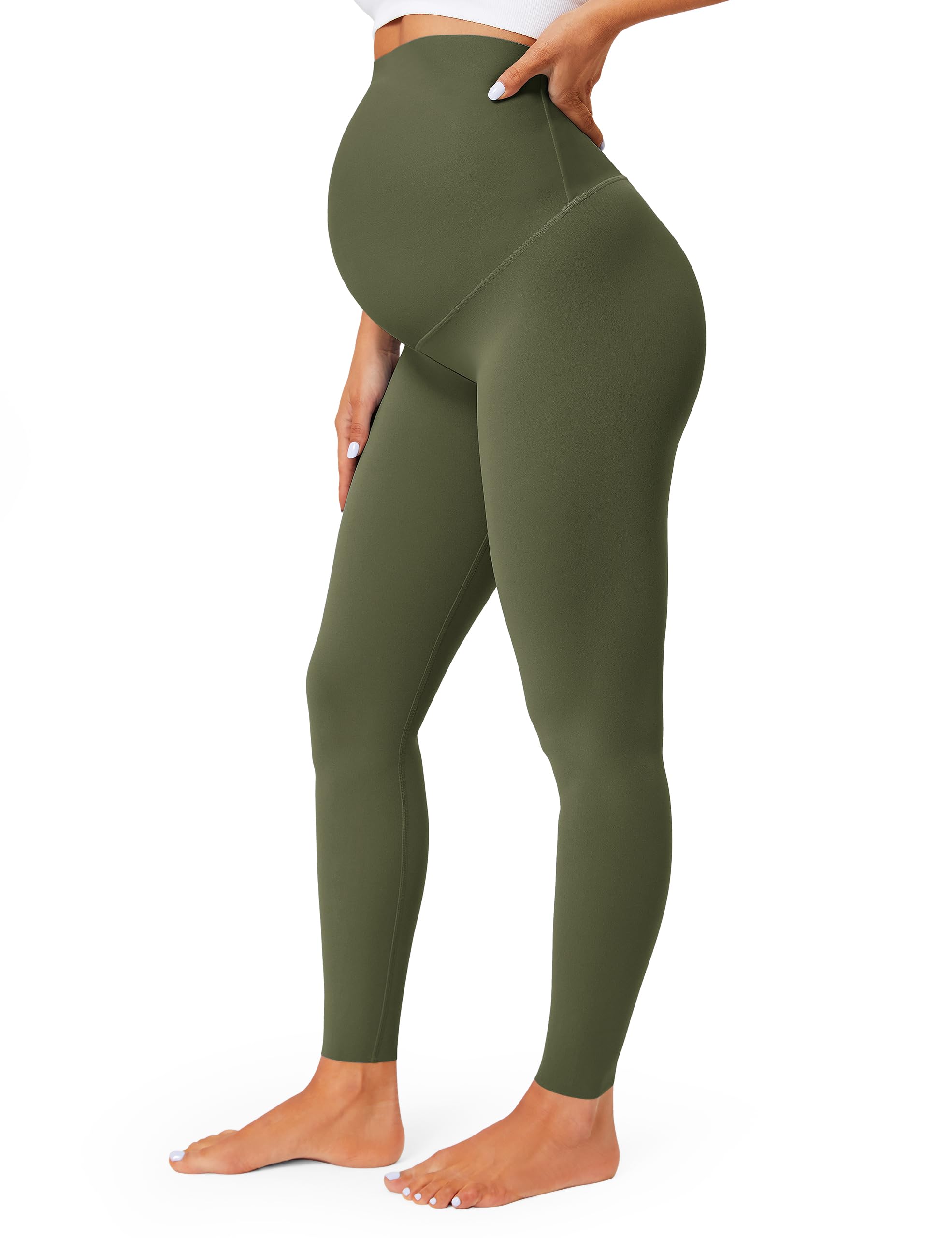 BAYDI Maternity Leggings Over Bump Gym Leggings Belly Support Sports Leggings Pregnancy Workout Leggings Buttery Soft Yoga Pants Olive