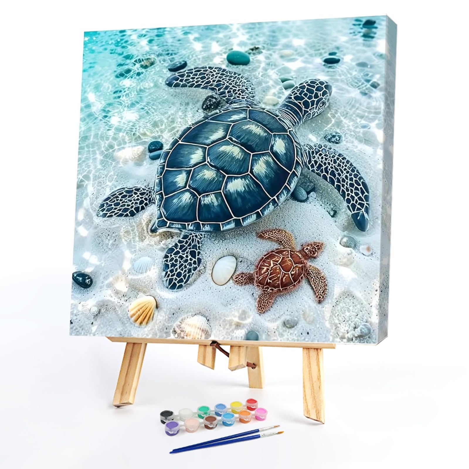 Poetrydraw Turtle Diy Paint By Numbers Kit 13.77X13.77 Inch Canvas With Frame Art & Crafts For Beginners & Adults Gift For Home Wall Decor