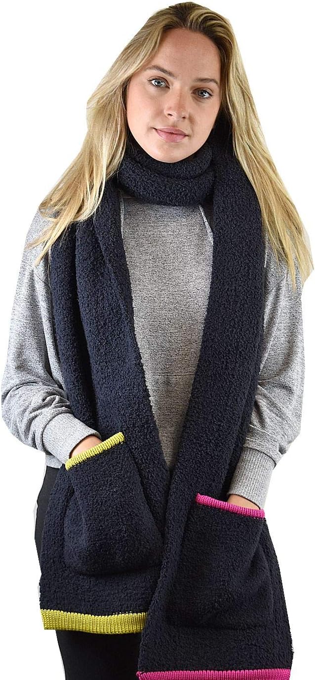 C.C Multicolored Soft Winter Warm Sherpa Knit Pocket Extra Long Shawl Scarf