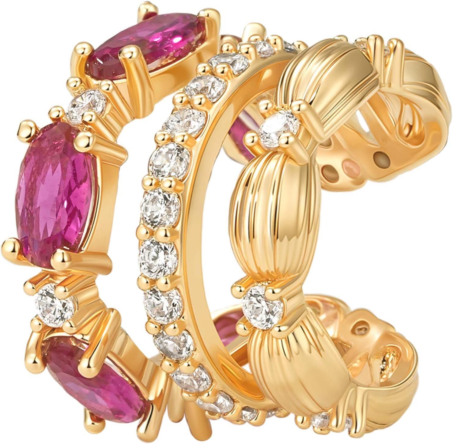 MTMY Ear Cuffs Non Piercing for Women 14K Gold Plated Ear Cuff Earrings Colorful Cubic Zirconia Paved Trendy Cartilage Earring Jewelry | Single