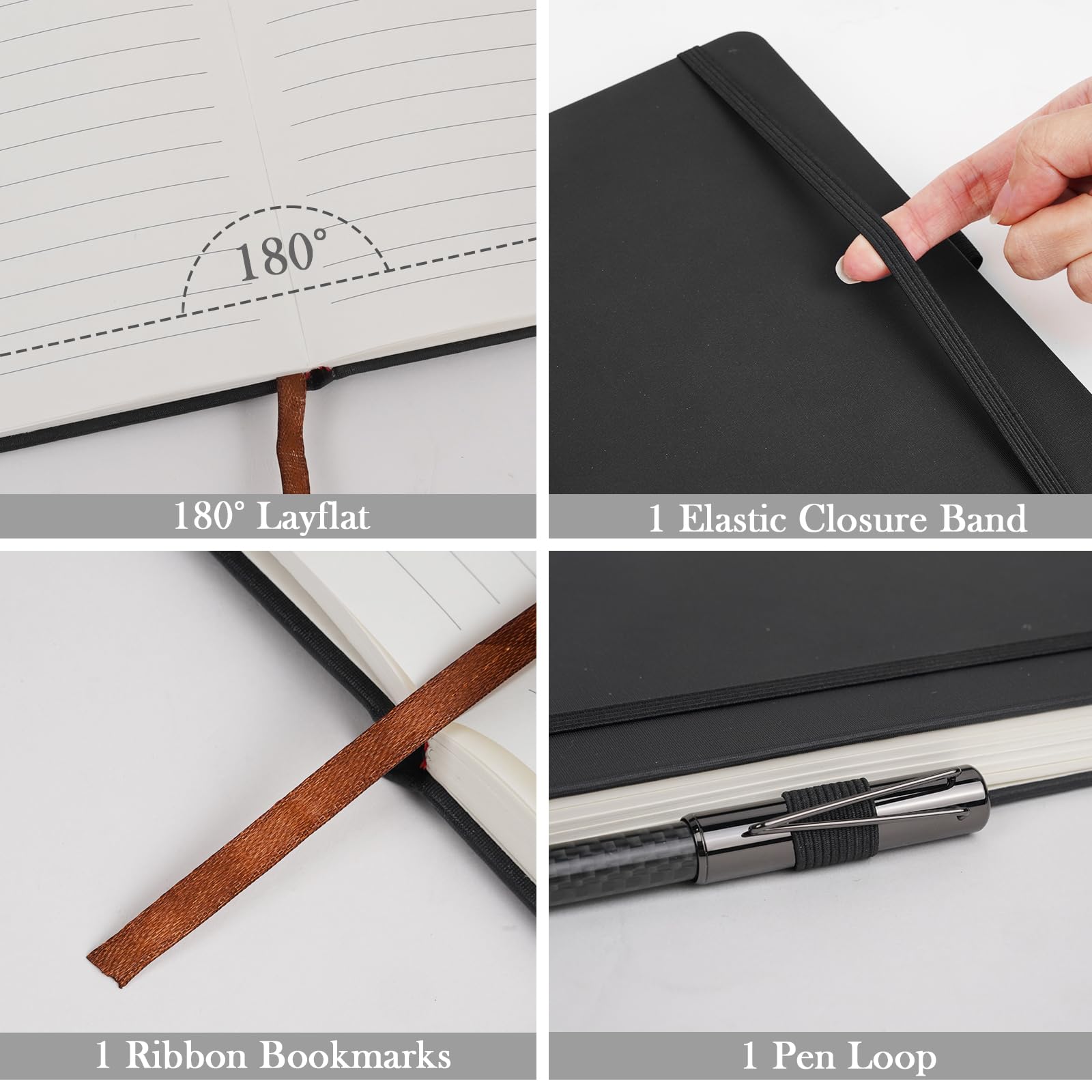 A5 Lined Notebook, 6 Pack Journal Notebook 200 Pages 100 GSM Journal Notebook with Lined Pages, Pages Hardback Ruled Journal Notebook for Writing,and Writing & Note, Study, Planning, Diary (Black)