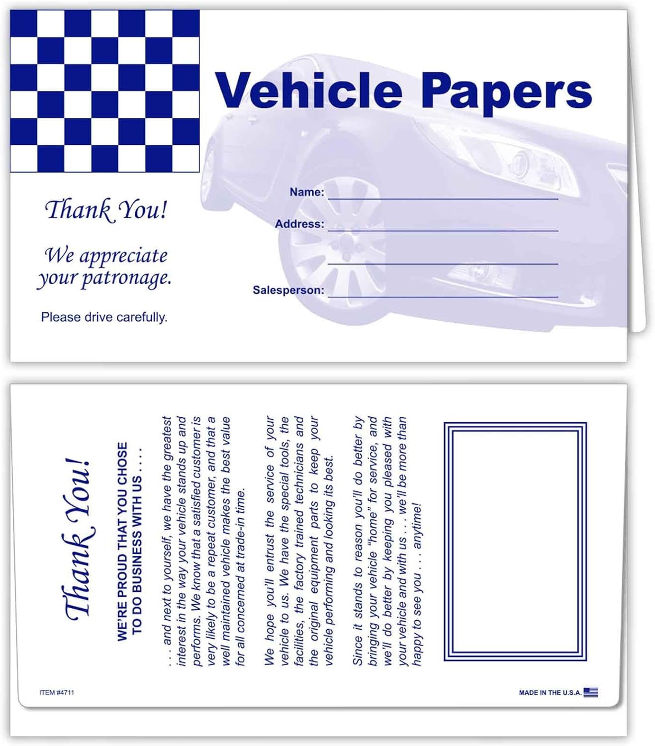 Vehicle Papers Wallets - Car Document Holders (50 per Pack) (Blue)