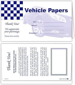 Vehicle Papers Wallets - Car Document Holders 50 per Pack Blue