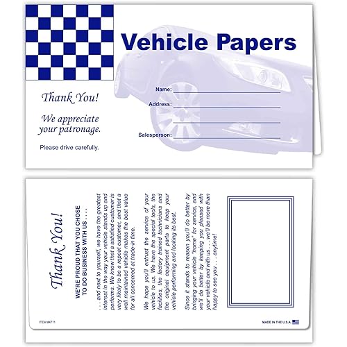 Vehicle Papers Wallets - Car Document Holders (50 per Pack) (Blue)