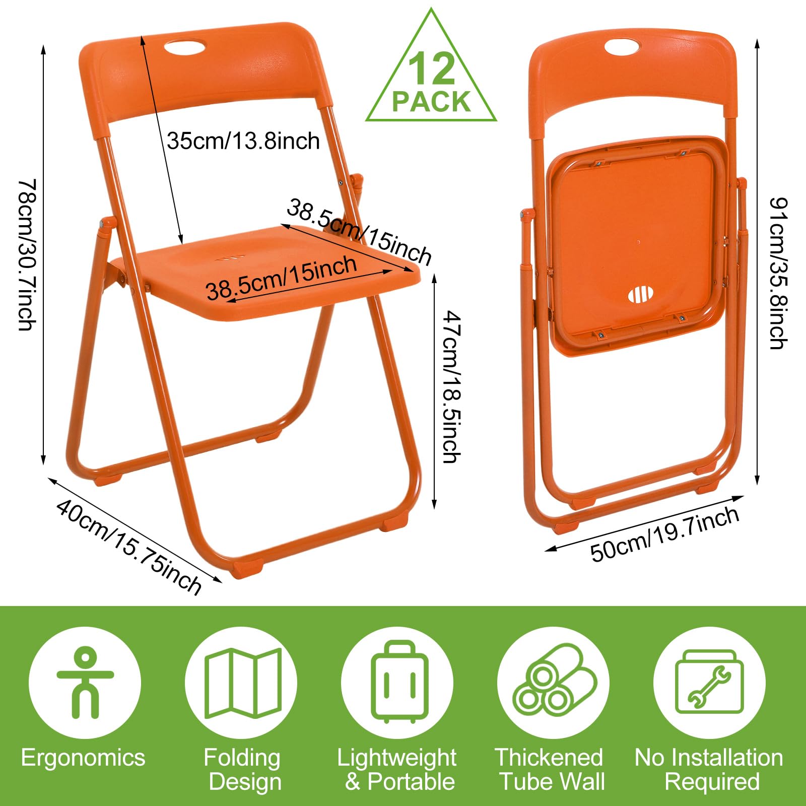 Thyle 12 Pack Folding Plastic Chairs with 330lbs Capacity, Portable Stackable Folding Chairs