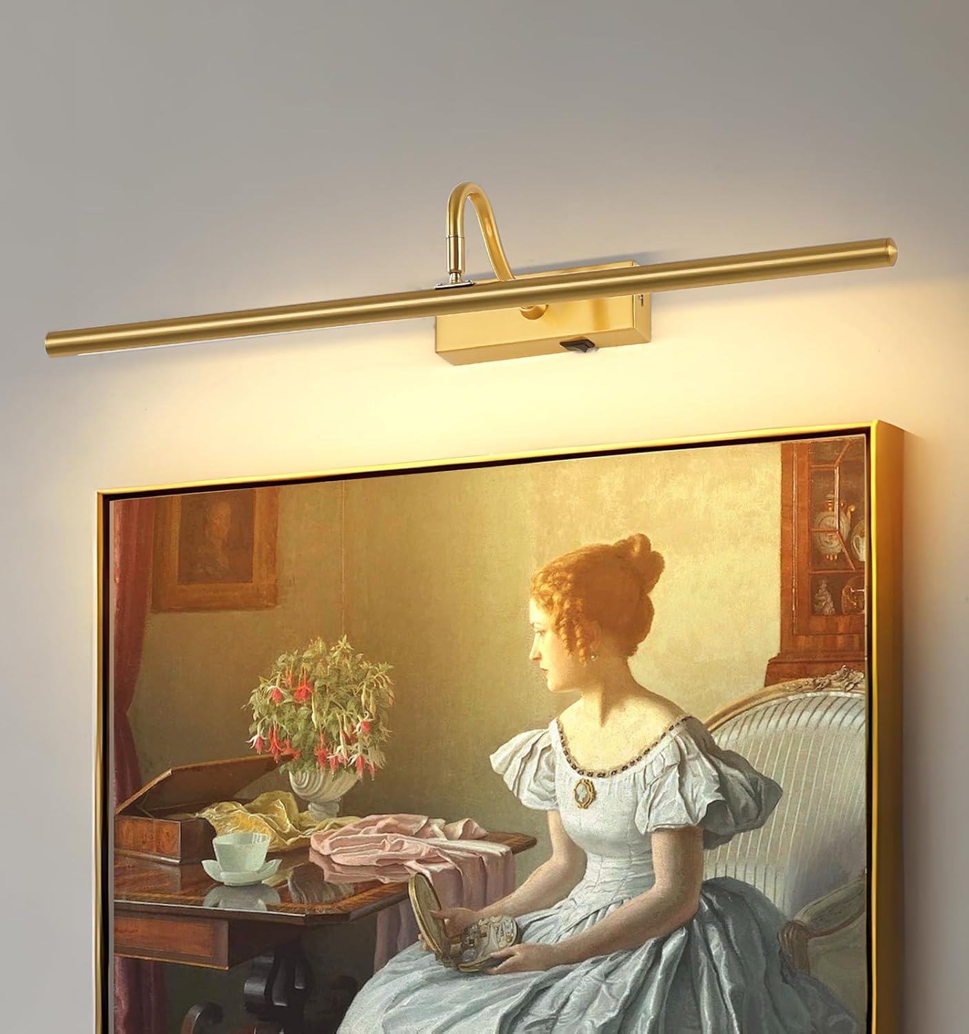 Picture Light,10000mAh Picture Lights for Wall with Remote,24 inch Art Light for Paintings, Gallery Lighting for Photo,Artwork Frame,Portrait(Gold)