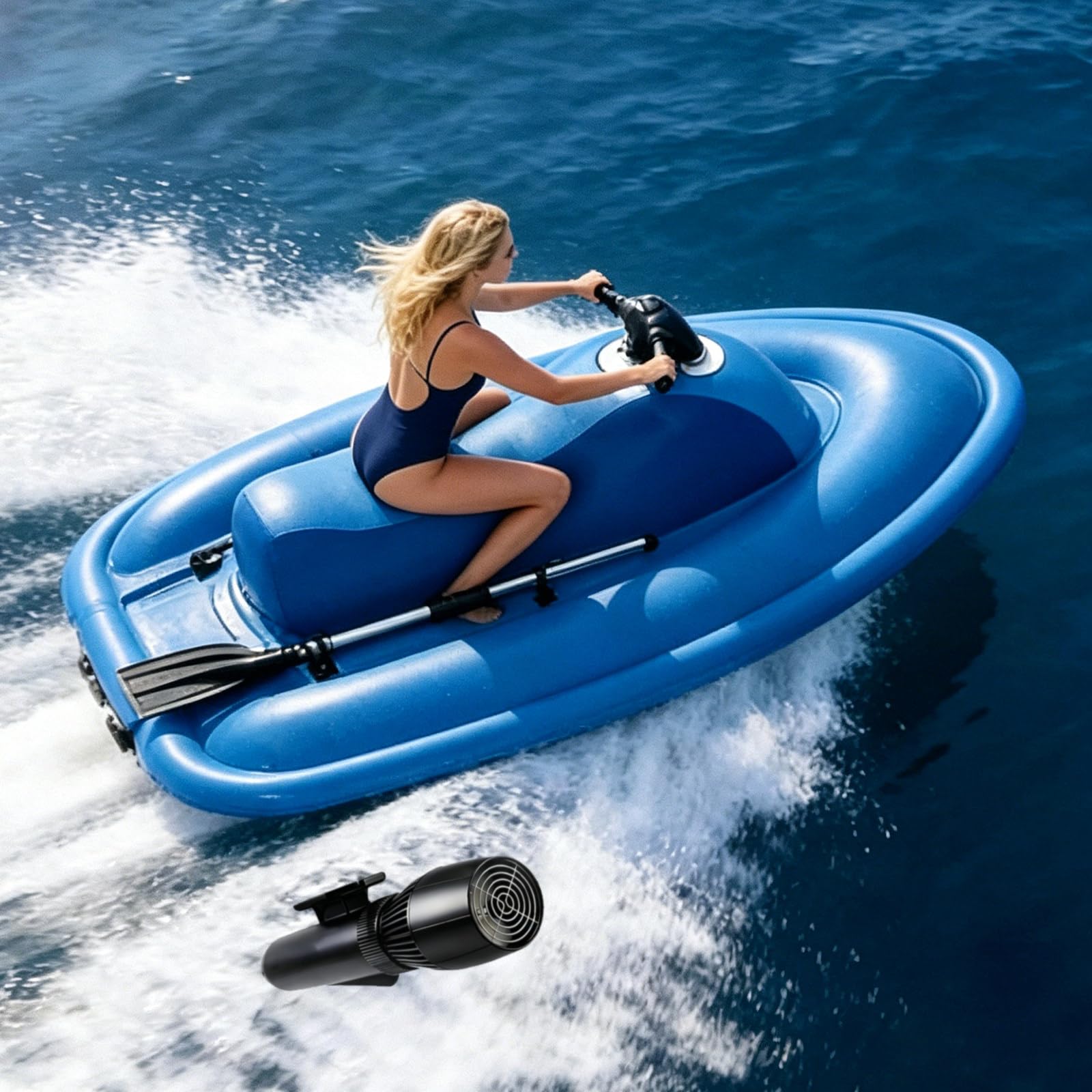 New 2-Person Electric Motor Jet Boat with Dual Safety Fins & Underwater Scooter - 3-9km/H Speed, 130min Runtime, 3.5h Quick Charge, 40m Depth Rating for Snorkeling & Swimming Adventures 500W10A
