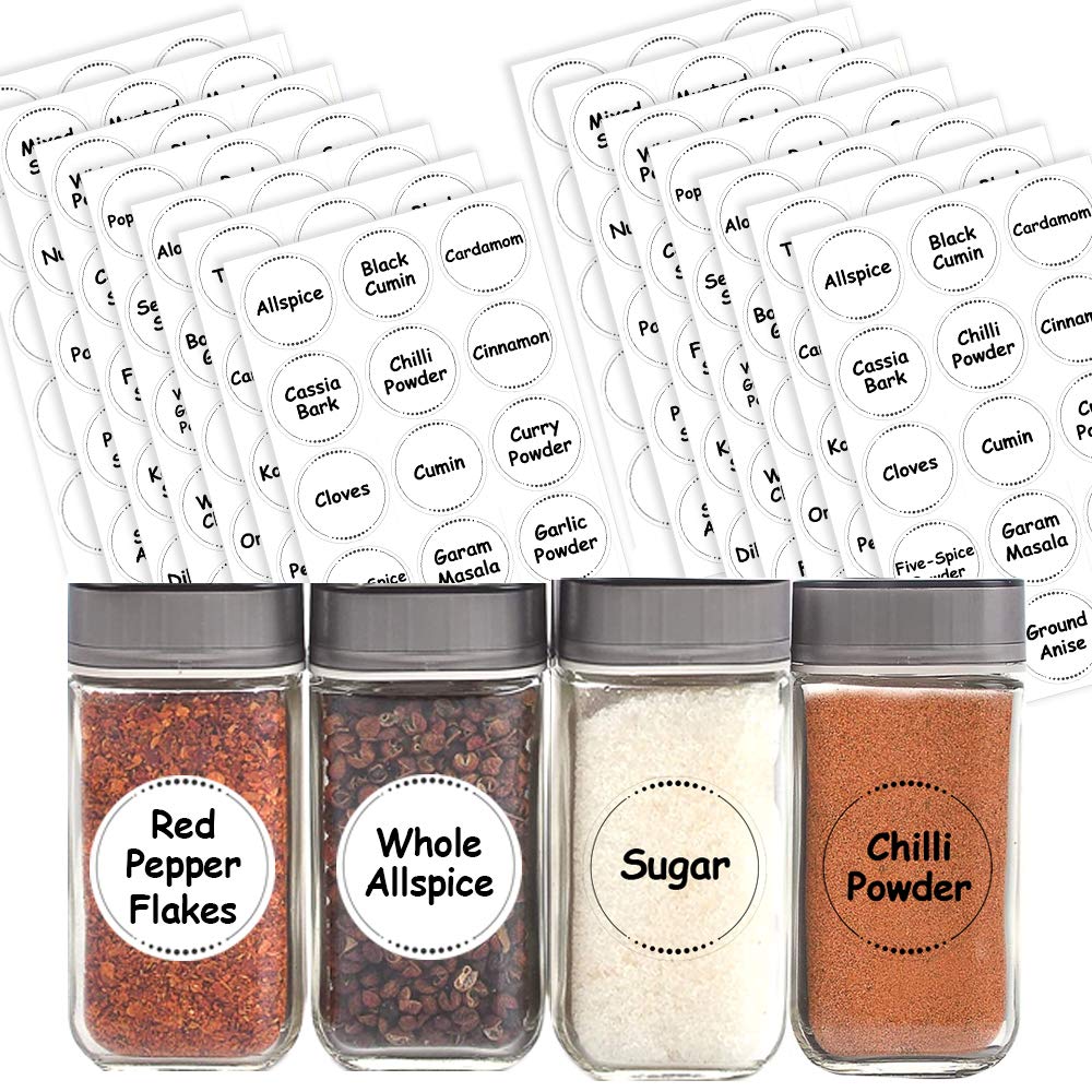Packwith Pack of 210 Spice Labels Stickers for Jars (38 mm) Waterproof Spice Jar Stickers Herbs, Seasoning Spice Jar Labels Pre Printed Pantry Labels for Kitchen Storage