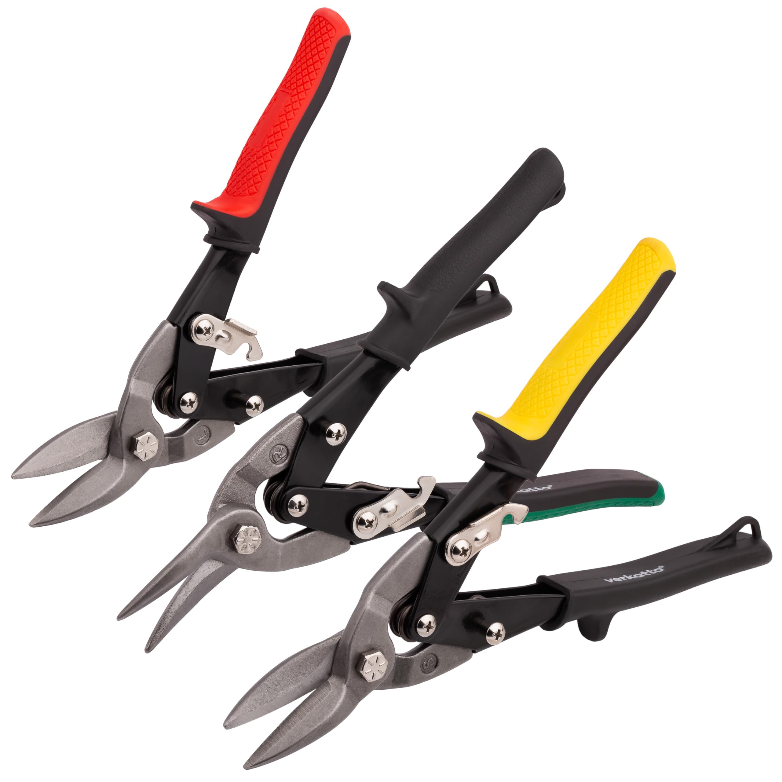 MIVOS Tijeras para Hojalata, Juego de 3 - Corte A La Izquierda, A La Derecha Y Recto - Cizalla Continua de Acero Al Cromo Vanadio - para Cortar Chapa, Aluminio, Cuero, Plástico Y Cobre