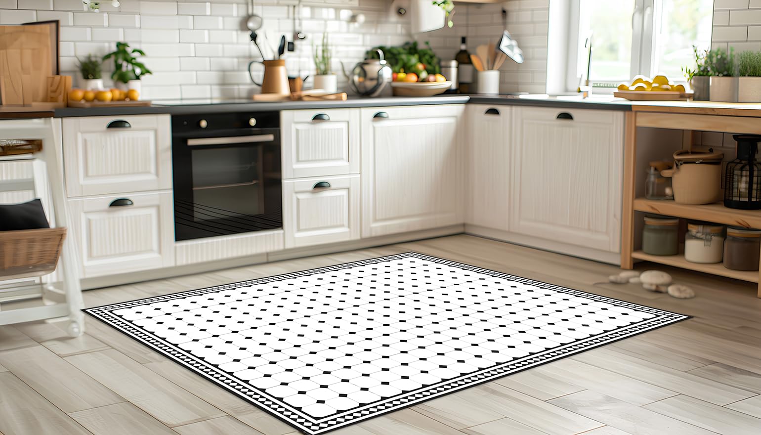 DobleUve Estudio Alfombra Vinílica Victorian | Blanco | 65x240 | Alfombra Cocina Lavable Antideslizante | Alfombra Vinilo Salón | Suelo de Vinilo