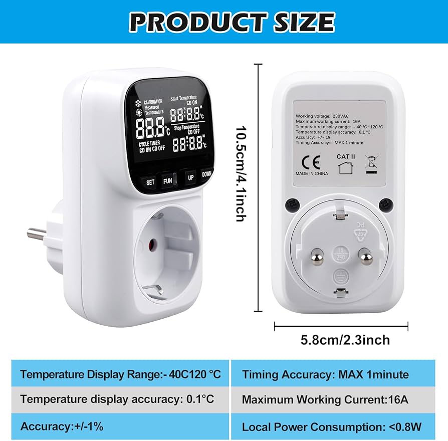 Termostato A Distanza 2 Prese Termostatiche, Regolatore Di Temperatura, Regolatore Di Temperatura Digitale Con Sonda, Interruttore Di Temperatura Impermeabile, Termostato Intelligente Per Serra, Contenitore In Vetro, Termostato A Batteria