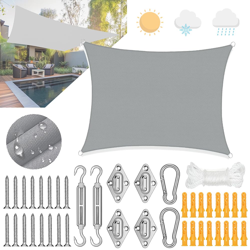 ,Sonnensegel Dreieck Wasserdicht,Segeltuch Wasserdicht,Dreieck Sonnensegel,Sonnensegel Wasserdicht und UV Schutz,Terrassen Sonnenschutz mit Sonnensegel Befestigung Set