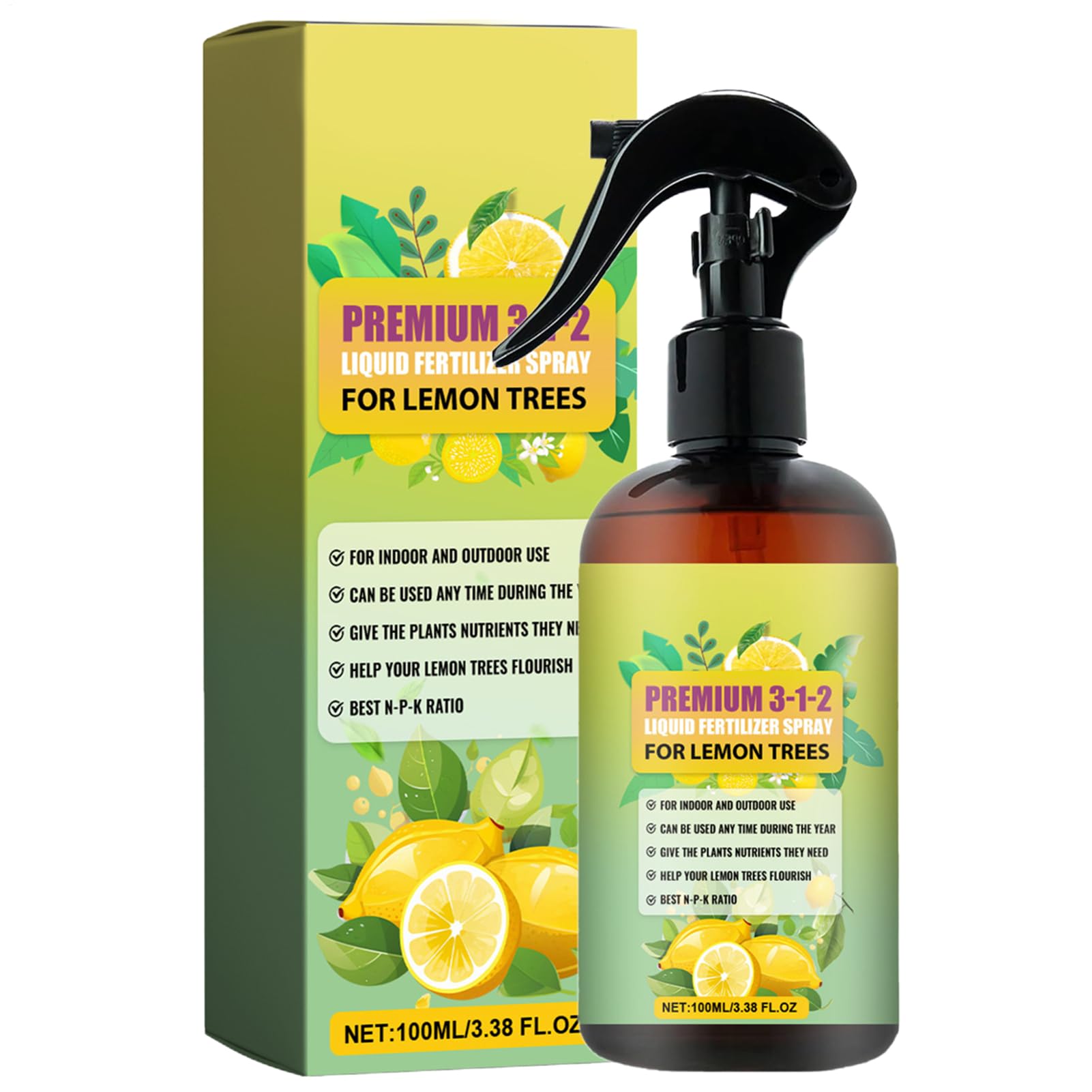Lemon Tree Liquid Fertilizer - Concentrated Growth Spray Nutrients, Healthy Citrus Plant Food | Professional Lemon Tree Fertilizer Mist For Strong Root Growth, Glossy Leaves, Indoor Outdoor Fruit Tree
