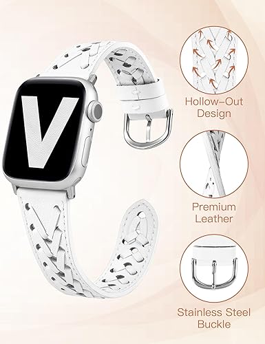 Miniatura 3 de Wearlizer Correa de cuero compatible con Apple Watch Band de 414038444546491.654 in para mujeres y hombres, correa trenzada ahuecada y elegante para