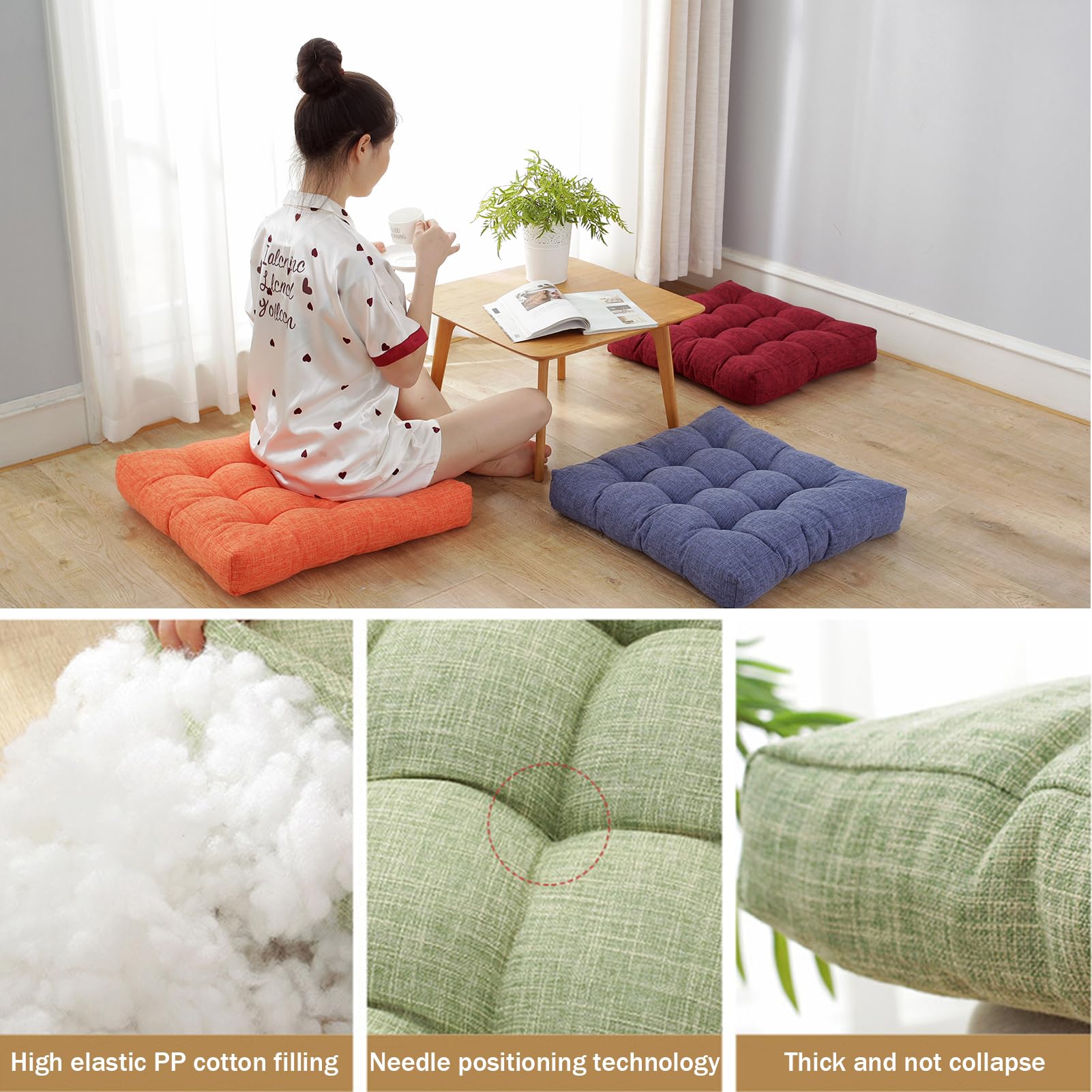 Set di 2 cuscini rialzanti grandi per poltrona, in cotone e lino, 53 x 53 cm, comodi per sedie da pranzo, soggiorno, cucina, giardino, ufficio