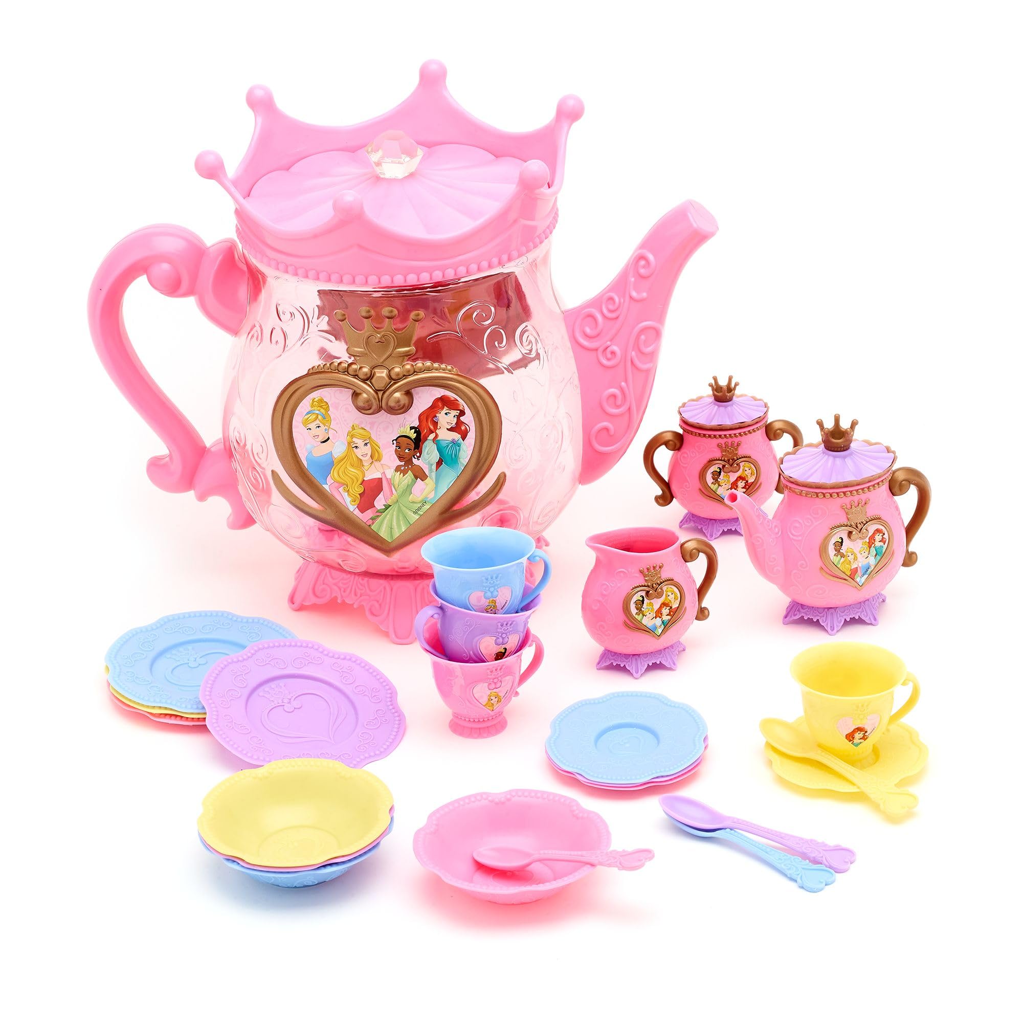 Disney Store Official Disney Princess Tea Set, 24 Pc., Tea Party Playset, Includes Teapot, Teacups, Spoons, Saucers and More