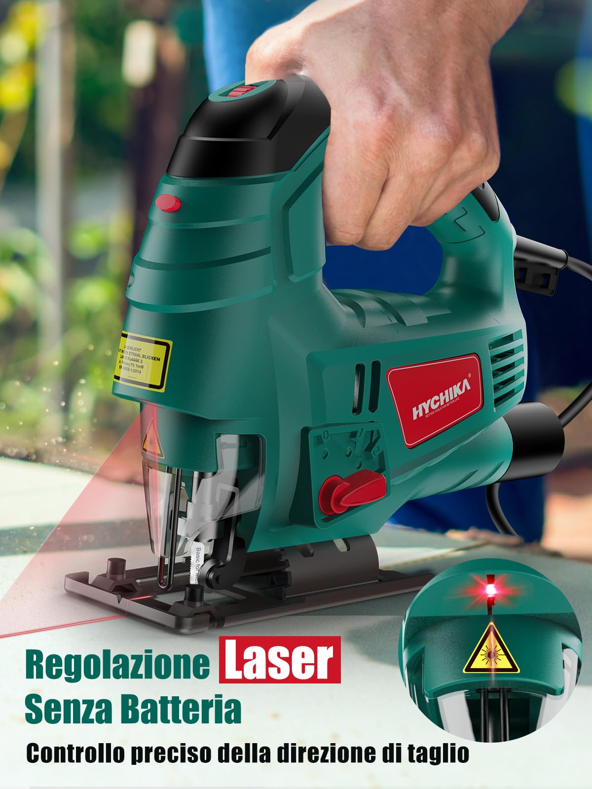 HYCHIKA Seghetto Alternativo 800W, Profondità di Taglio 110mm, 800~3000SPM, 7 Velocità Variabile, Angolo di Inclinazione Regolabile da ±45 °, Adatto per Metallo, Legno