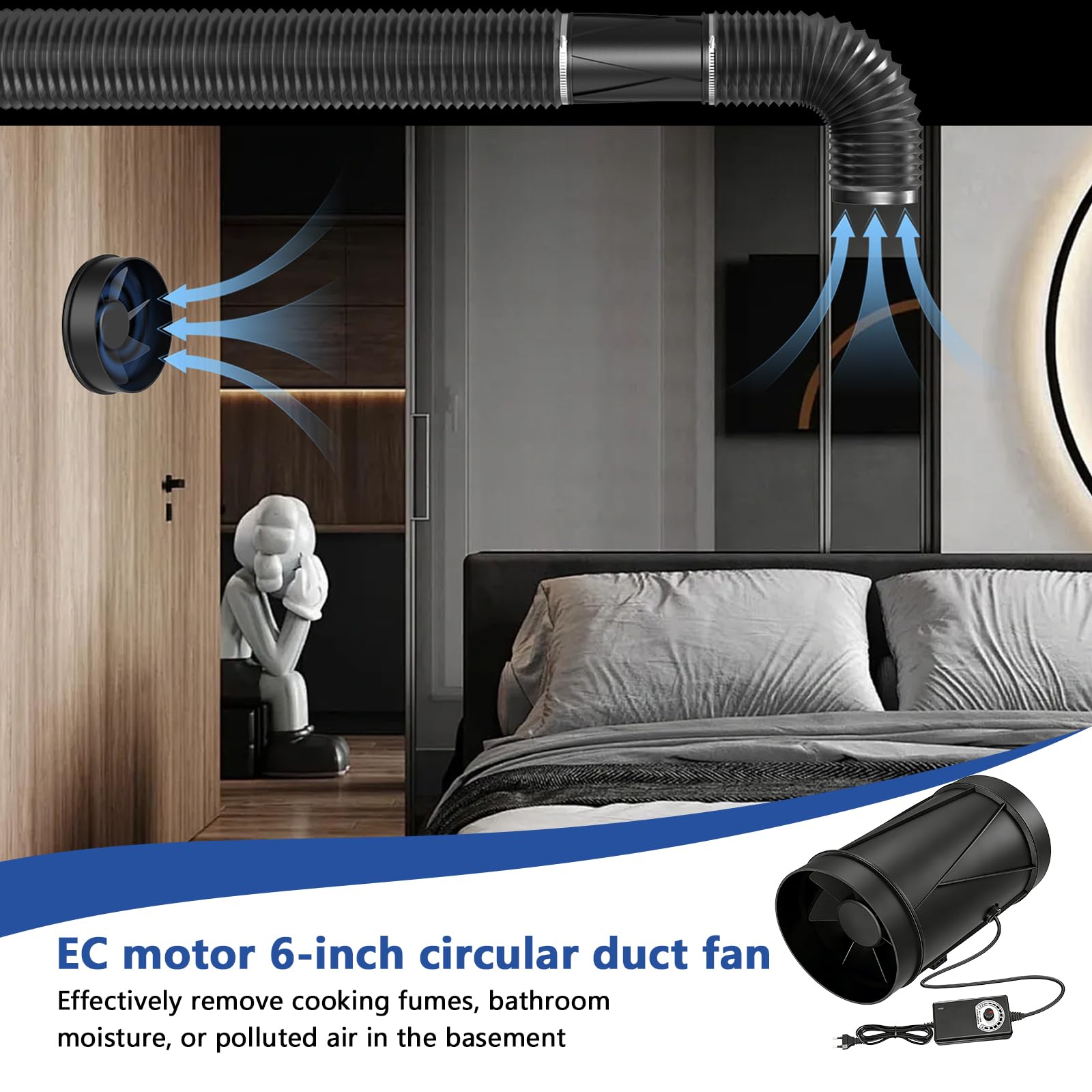 Ventilateur tubulaire 150 mm, 587 m³/h, réglable, extracteur de fumée pour circulation de l'air dans le jardin d'hiver, la cave, l'atelier et la tente de culture, ventilateur d'extraction avec réglage