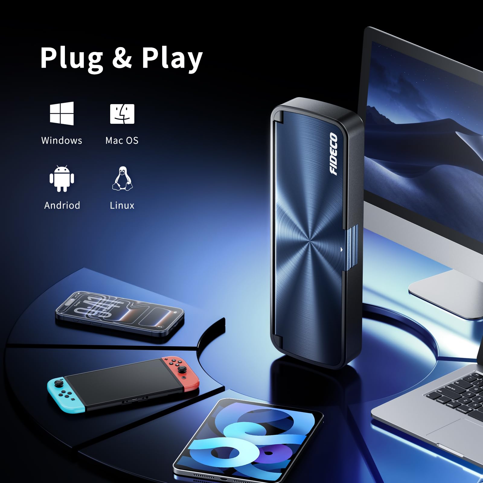 FIDECO Obudowa M.2 NVMe SSD, Adapter M.2 NVMe do USB, Czytnik SSD USB 3.2 Gen 2 (10Gbps) z bezpośrednią instalacją bez narzędzi, Obsługuje UASP i TRIM, Konstrukcja typu Sandwich (Niebieski)