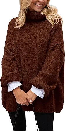 PRETTYGARDEN Women's Knit Oversized Sweater Fall Fashion Casual Long Sleeve Turtleneck Chunky Pullover Tops Winter Clothing