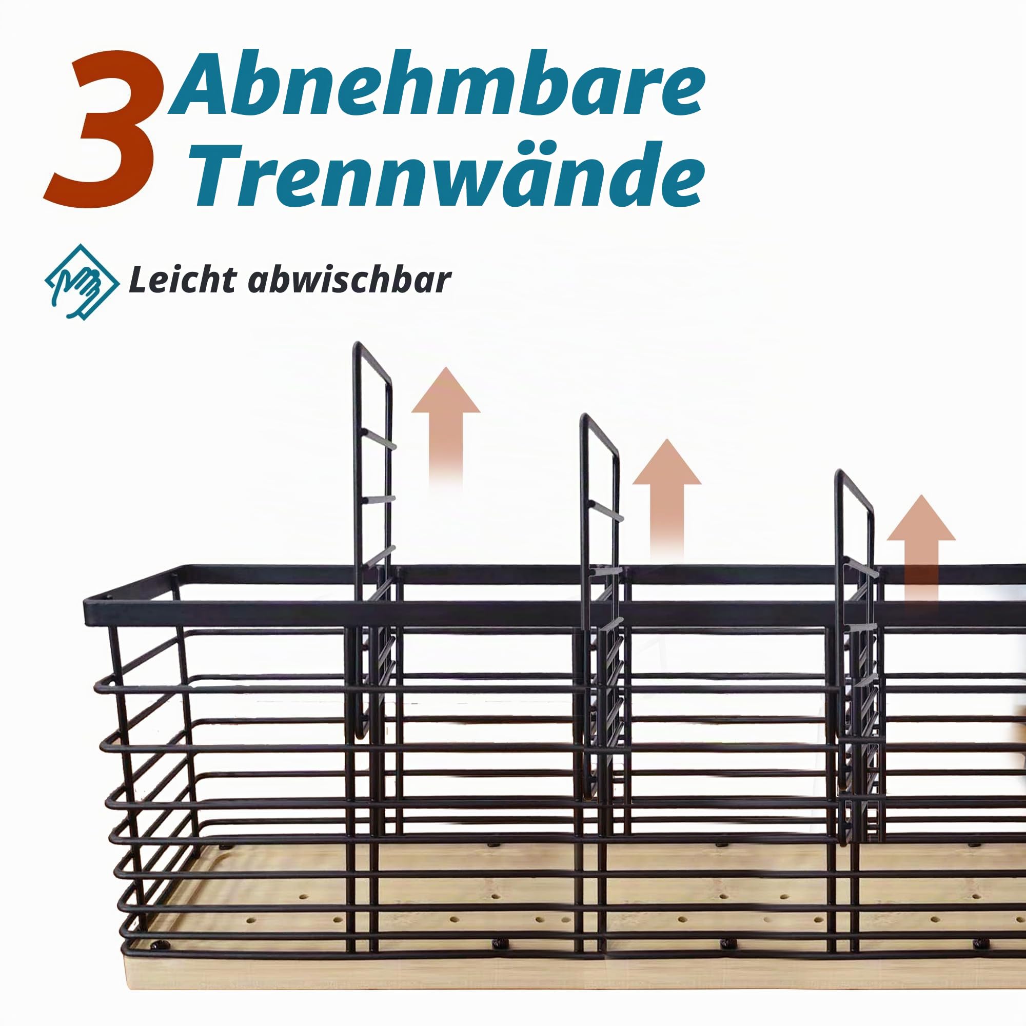 Suli Extra großer Küchenutensilienhalter mit 4 Fächern, mattschwarzer Metallhalter mit Holzsockel für Küchenarbeitsplatte, Bauernhaus-Kochutensilienaufbewahrung, rustikale Kochutensilien