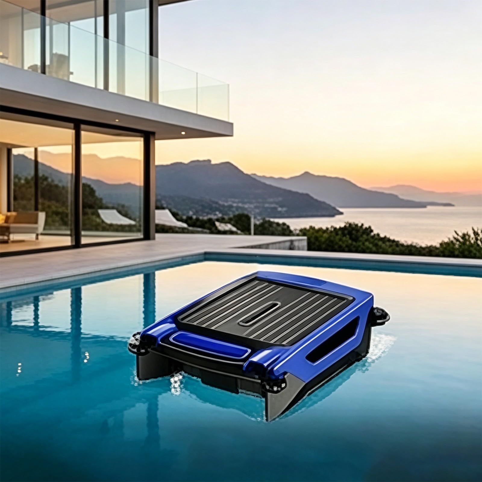 ZHIGUANYUN Solar Pool Skimmer, 24/7 Cleaning, Dual Charging Modes, Smart Obstacle Avoidance, Ideal for All Pool Types Blue