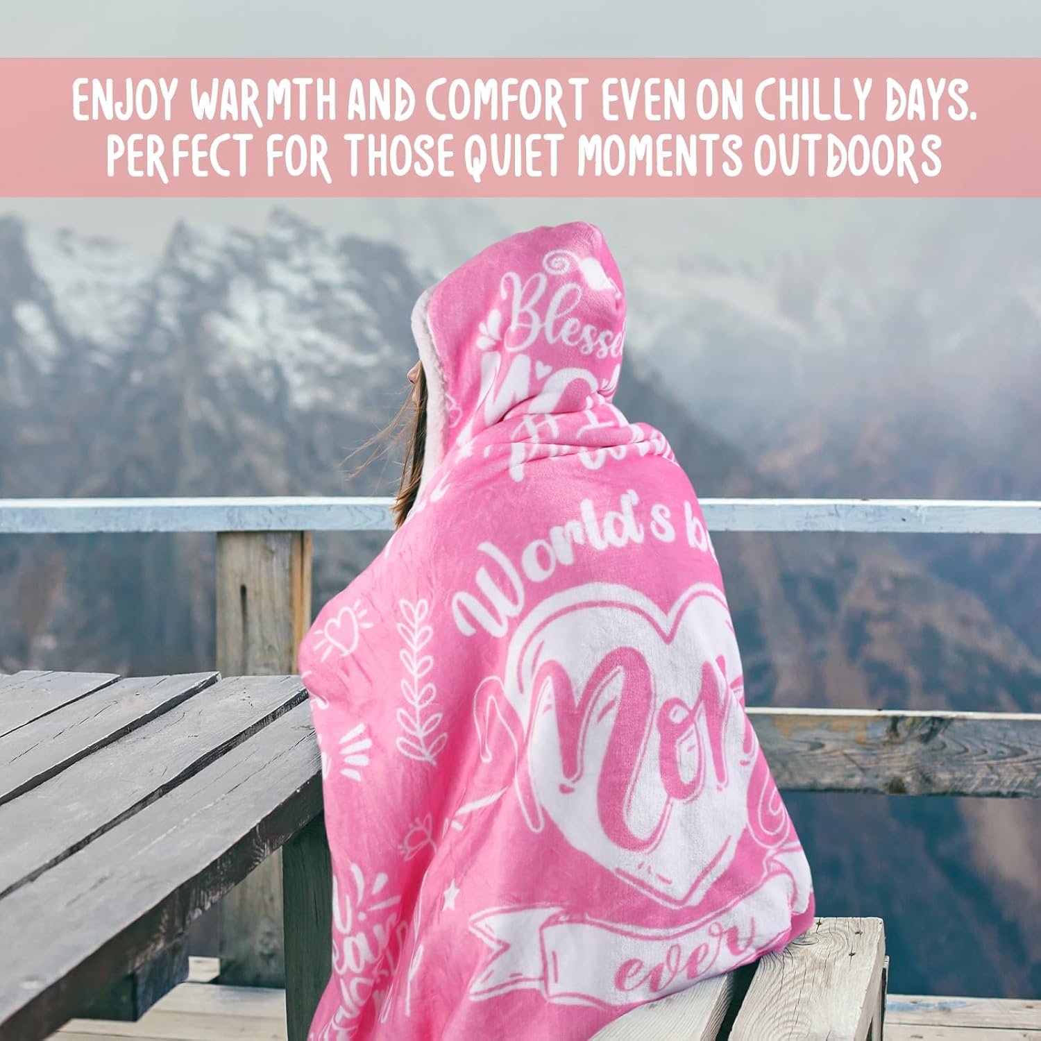 Best Mom Ever Hooded Wearable Blanket Hoodie Double Sided Fleece Valentines Mama Mother Wife Gifts from Husband(Pink) - Image 7