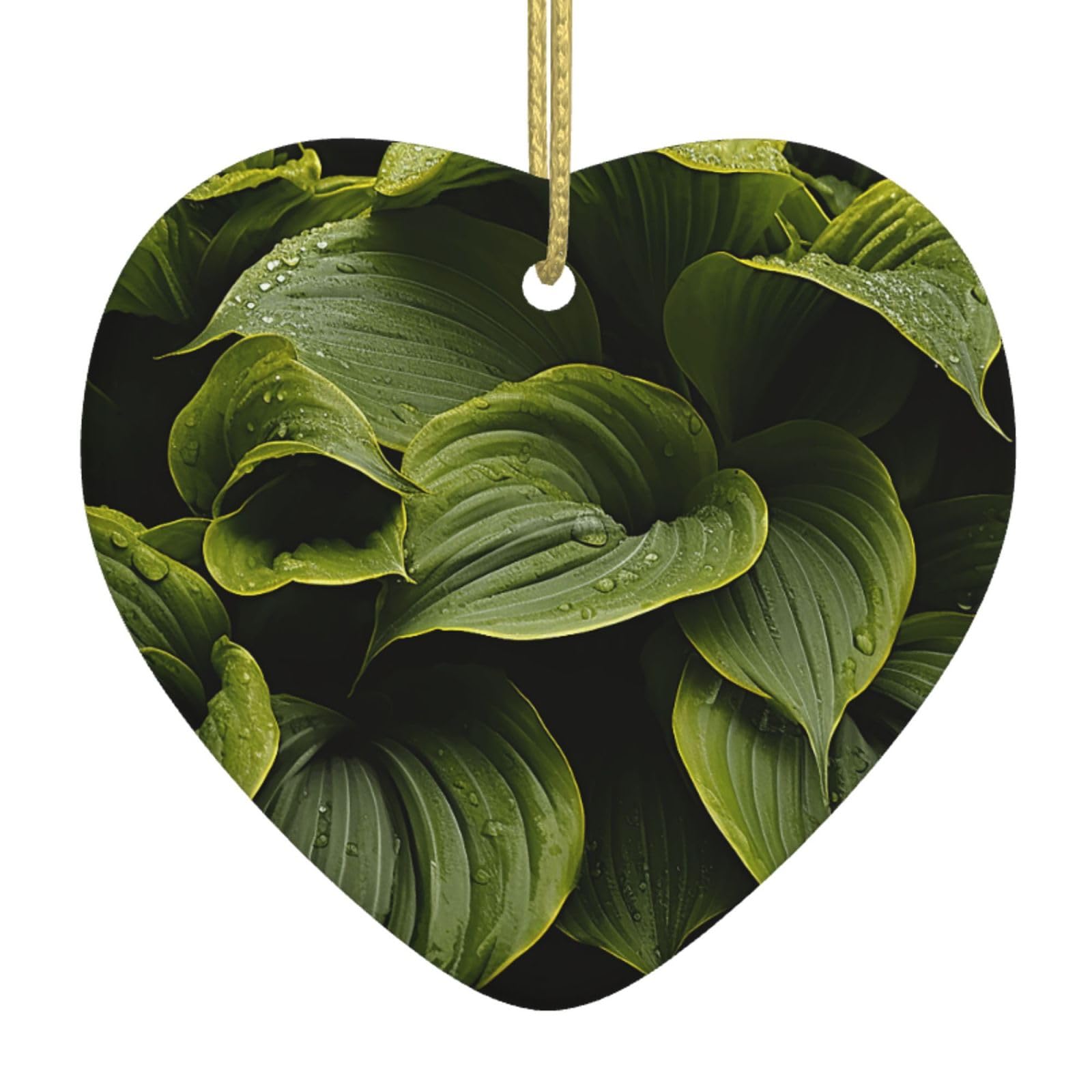 Moist Hosta Leaves Christmas Ornament 2025 Heart Ceramic Hanging Ornaments for Home Decor Christmas Decorations with Gold Rope Double-Sided Xmas Tree Ceramic Hanging for Holiday Party