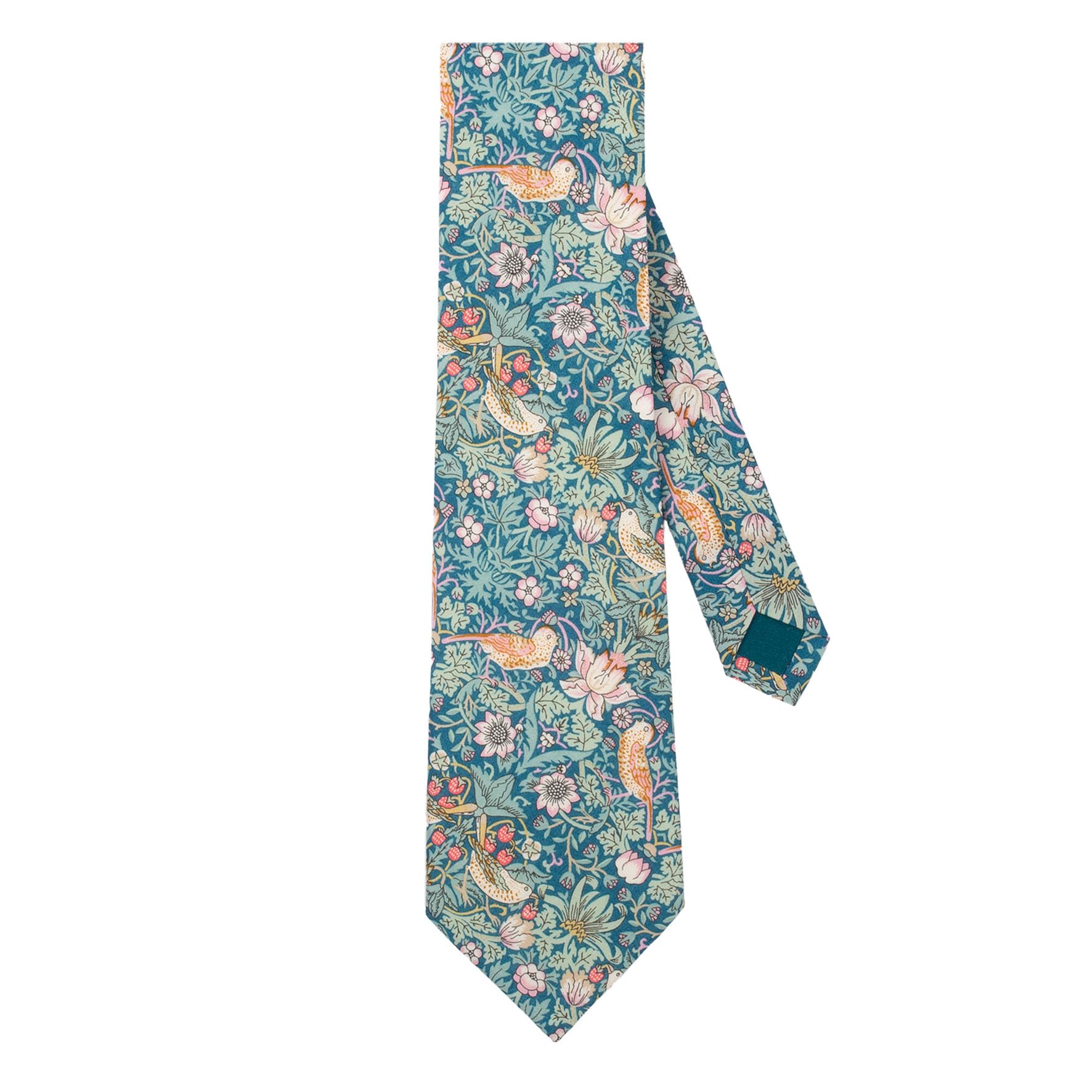 Le Colonel Dark Green - Liberty Strawberry Thief Emerald Green Tie - Made In France, One Size