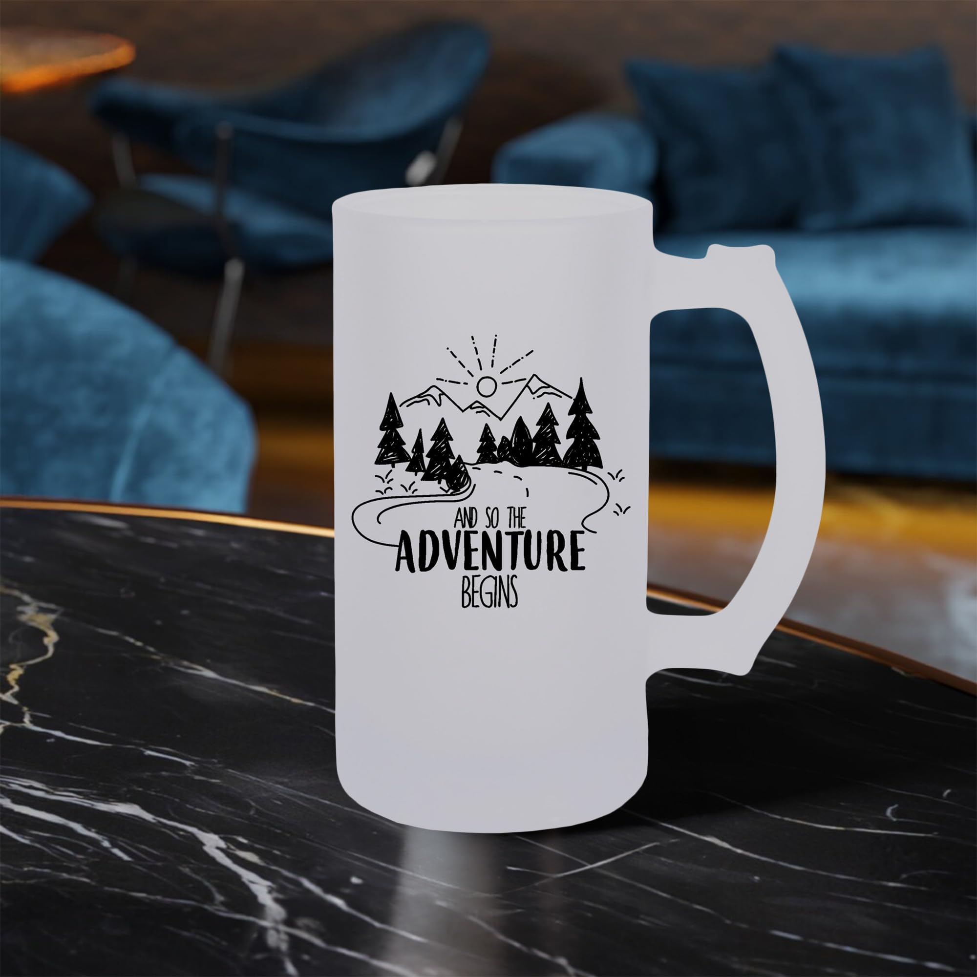 100 North 'Adventure Begins' 16oz Frosted Matte Glass Beer Mug – Unique Drinking Stein - View #12