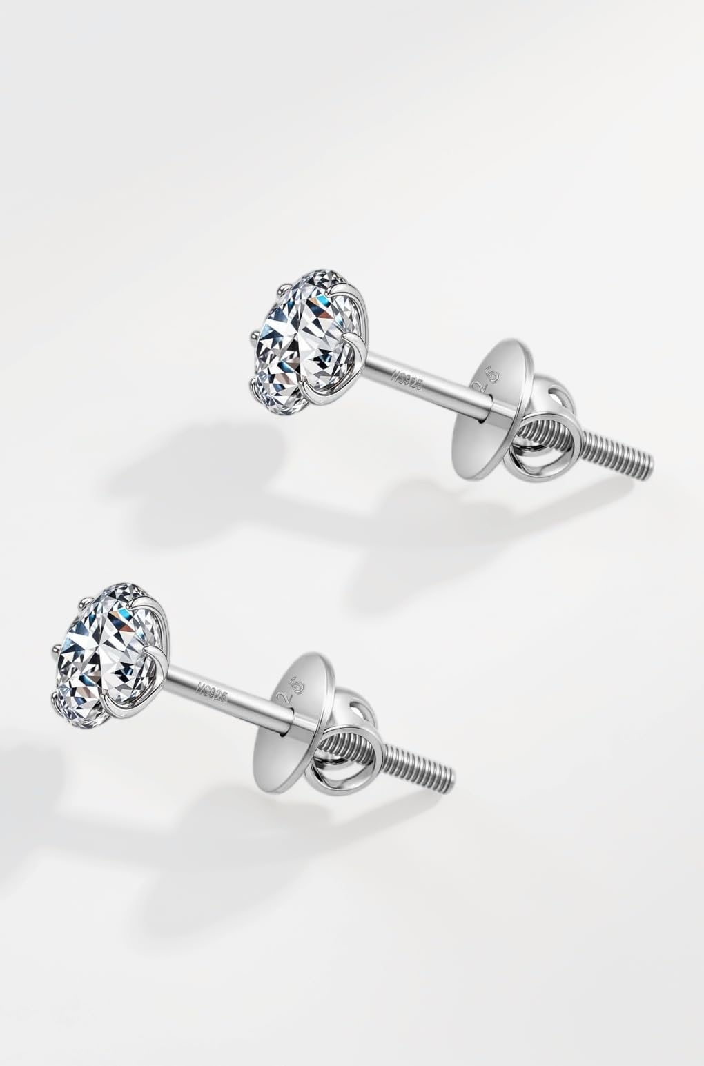 925 Silver Solitaire Screwback Stud Earrings | 92.5 Sterling Silver & Round Brilliant Cubic Zirconia Tops for Men Women