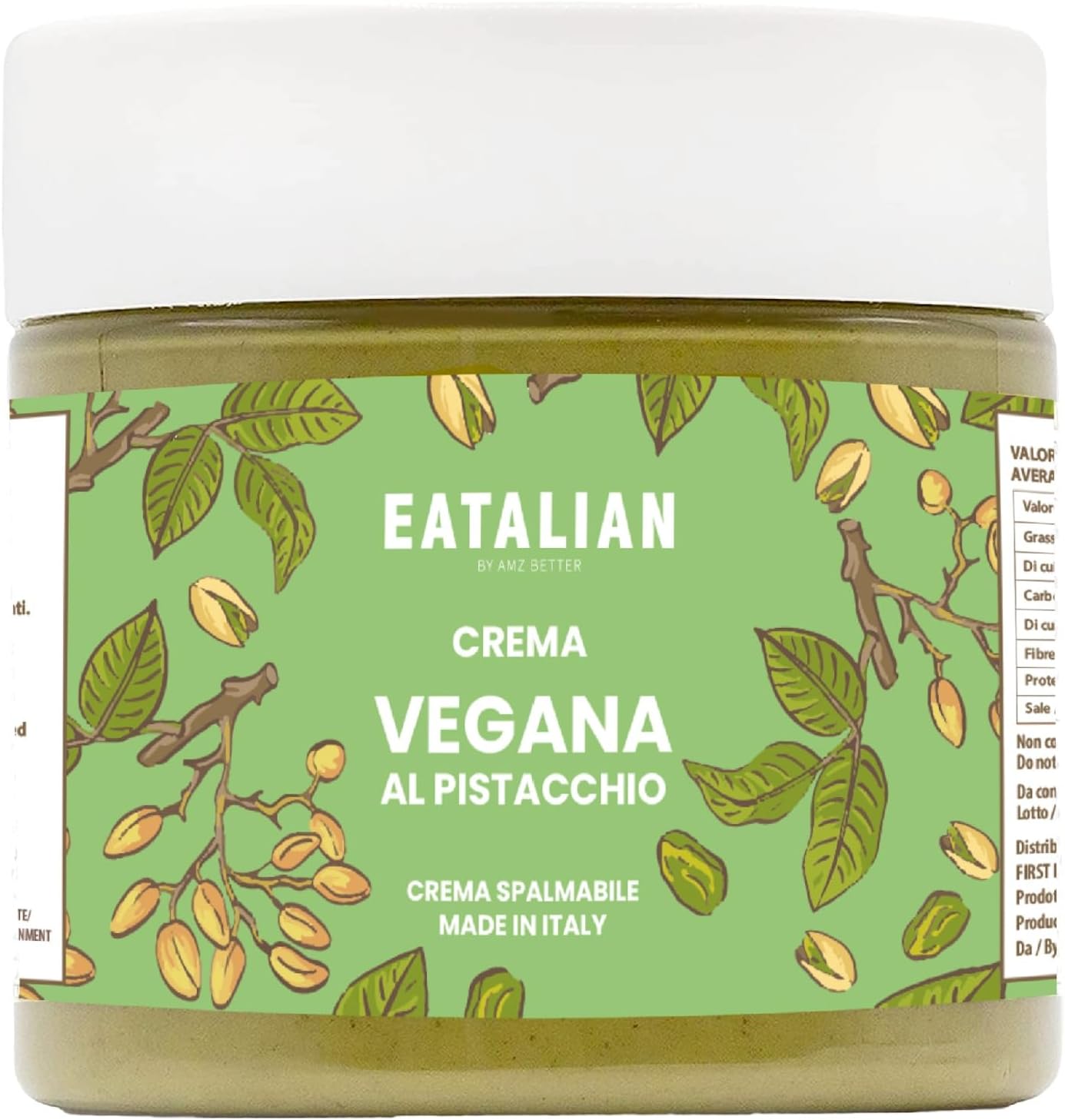 EATALIAN by AMZ BETTER Vegan Pistachio Cream, Delicious Vegan Spreadable Cream, Ideal on Bread, Perfect with Ice Cream, For Cake Decoration and for Dubai Chocolate, 200g Made in Italy