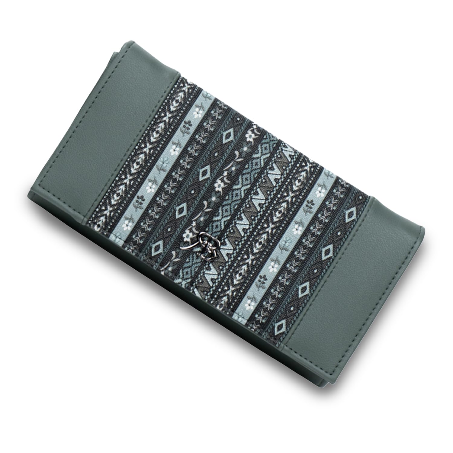 Ethnic Boho Pattern PU Leather Long Wallet for Women – Stylish Flap Closure Ladies Purse with Card Slots, Cash Compartments & Magnetic Snap – Premium Handheld Clutch for Daily Use|Green-image-14